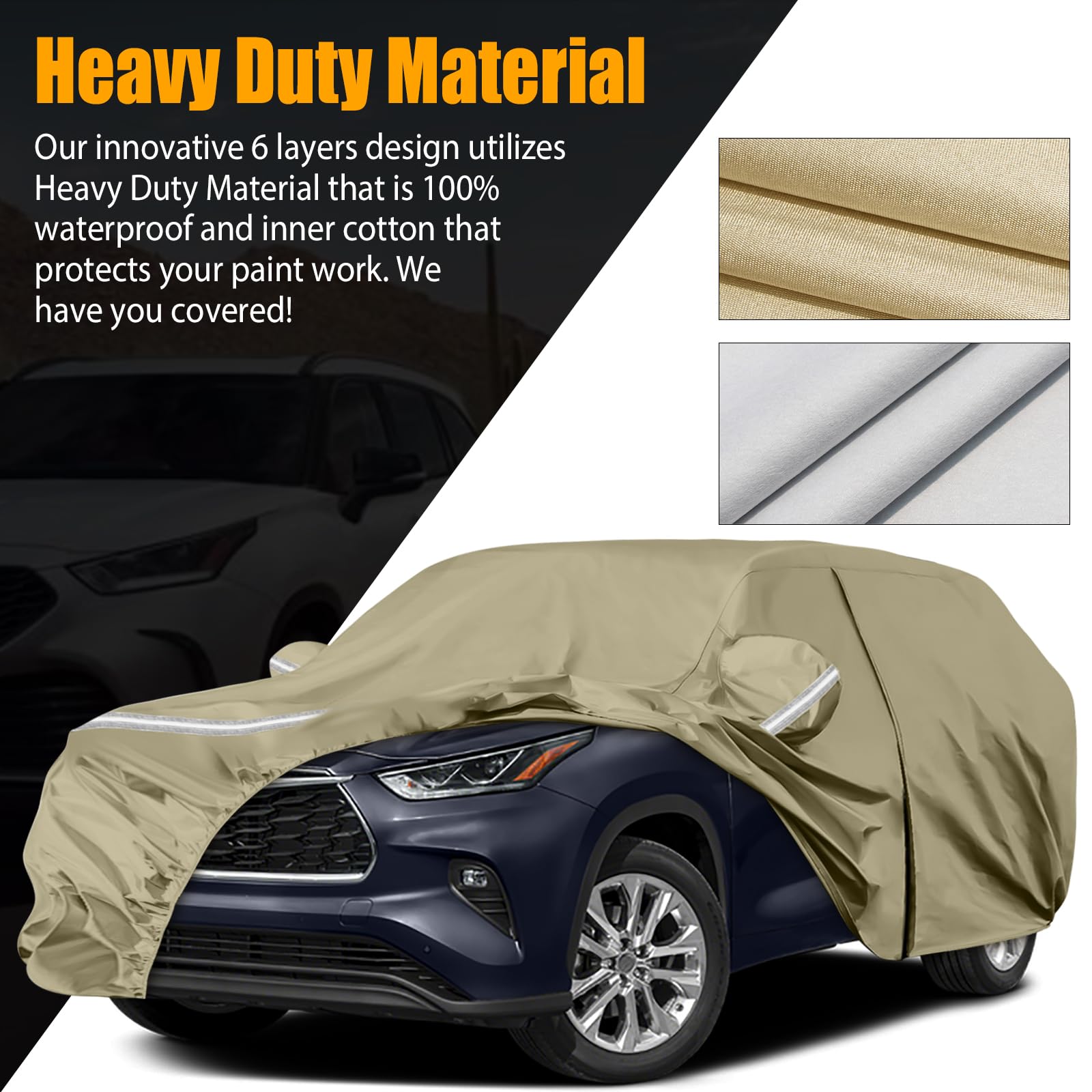 Waterproof Car Covers Replace for 2008-2025 Toyota Highlander, Multilayer Heavy Duty with Cotton Liner All Weather Car Cover wit