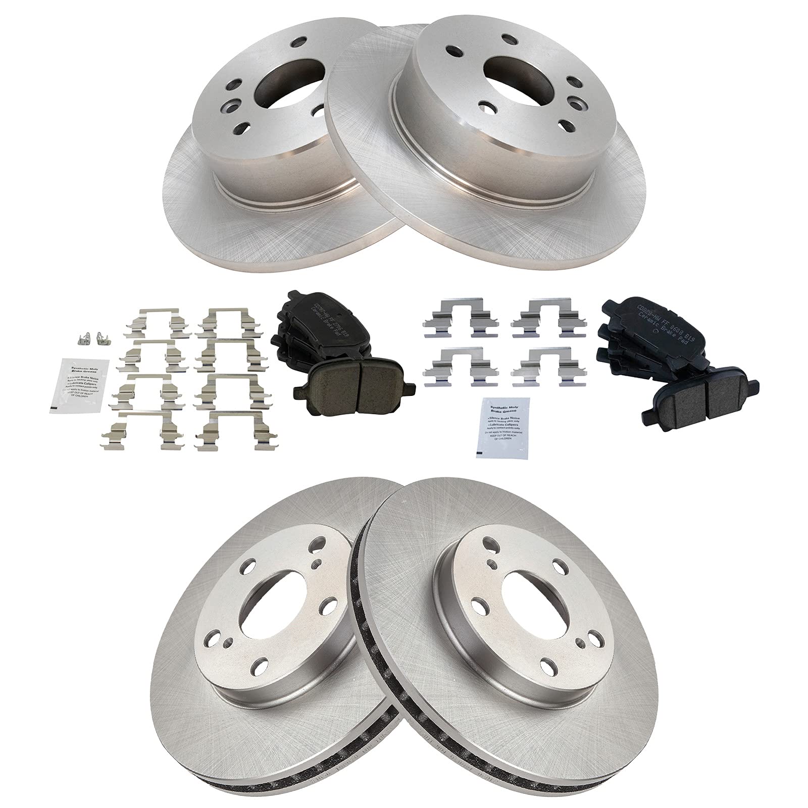 Trq Front And Rear Brake Pad & Rotor Kit Brake Pads Brake Rotor Ceramic Compatible With 2000-2004 Toyota Avalon