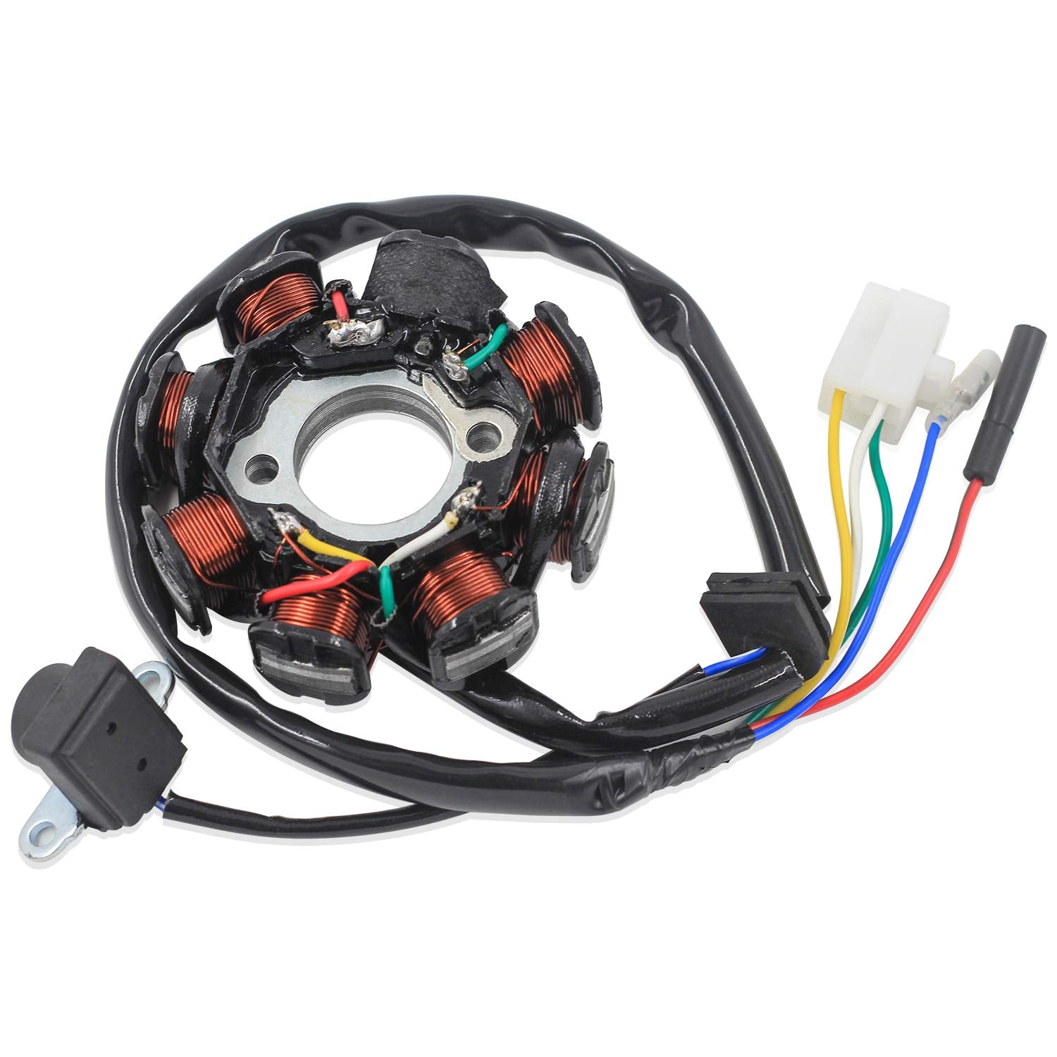 Trkimal Ignition Stator Magneto 5 wire AC 8 Pole Coil for GY6 49cc 50cc 80cc 125cc 150cc139QMB 147QMD 152QMI 157QMJ engine, GY6 