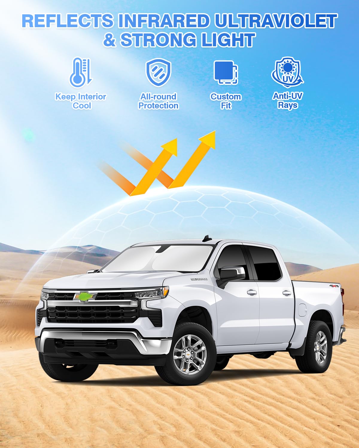 Canvcle Sunshades For Gmc Sierra 1500 2500 3500 2019-2024 2025 Accessories Windshield Sun Shade Side Rear Window Shade Cover Sun