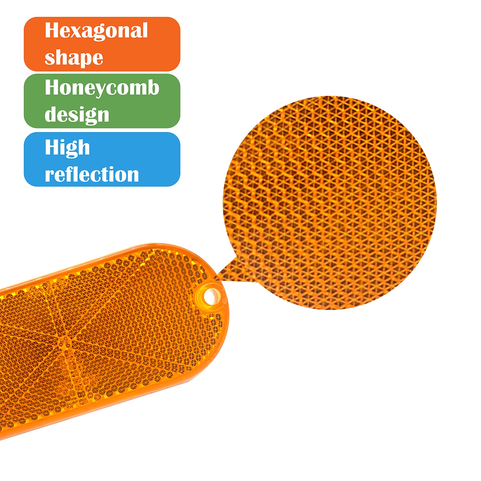 Welnent E-Mark / 4A / Ccc 2Pcs Oval Reflector Self Adhesive Stick On Screw On Trailer Driveway Mailbox (Amber)