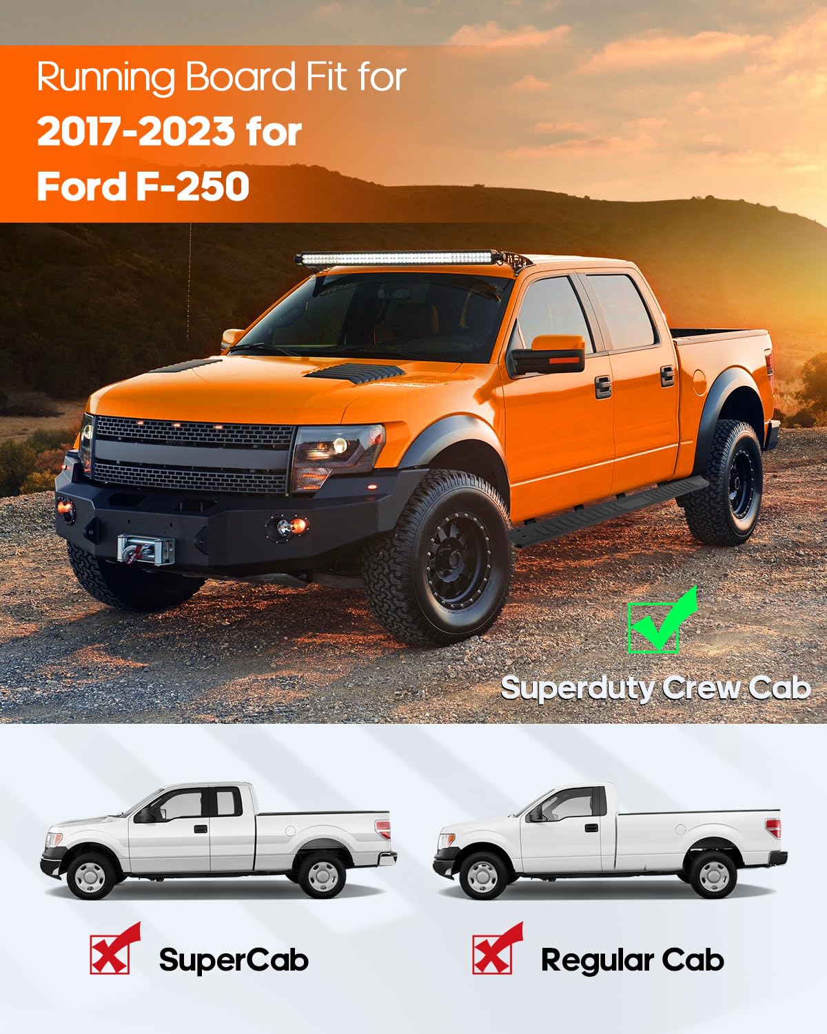 Ocpty 6 Inches Running Boards, Steps Nerf Bars Compatible For 2017-2023 For Ford F-250 Superduty Crew Cab