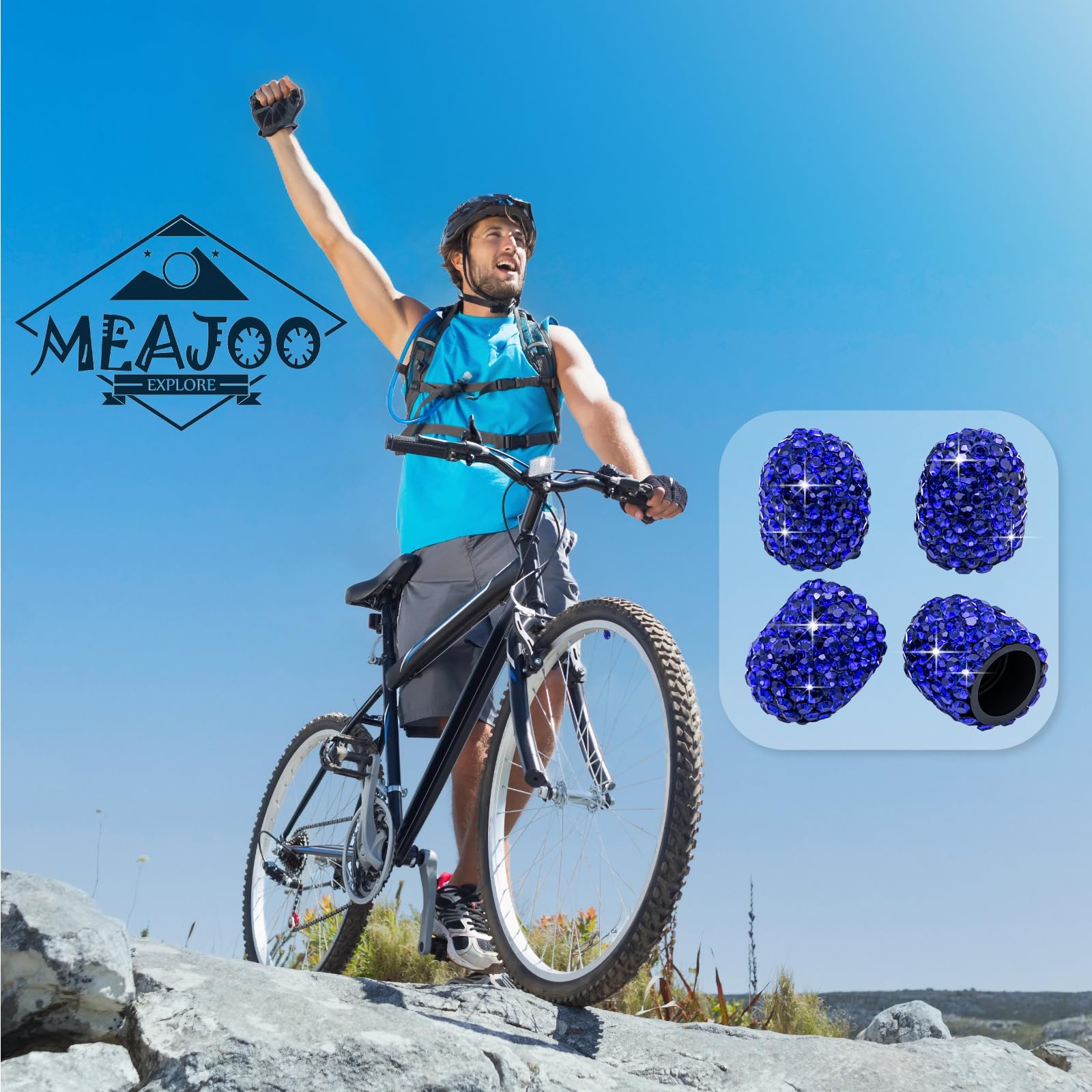 Meajoo 8Pcs Bling Crystal Diamond Tire Stem Valve Caps, Dustproof Car Wheel Tire Valve Caps Universal Tire Valve Stem Covers For