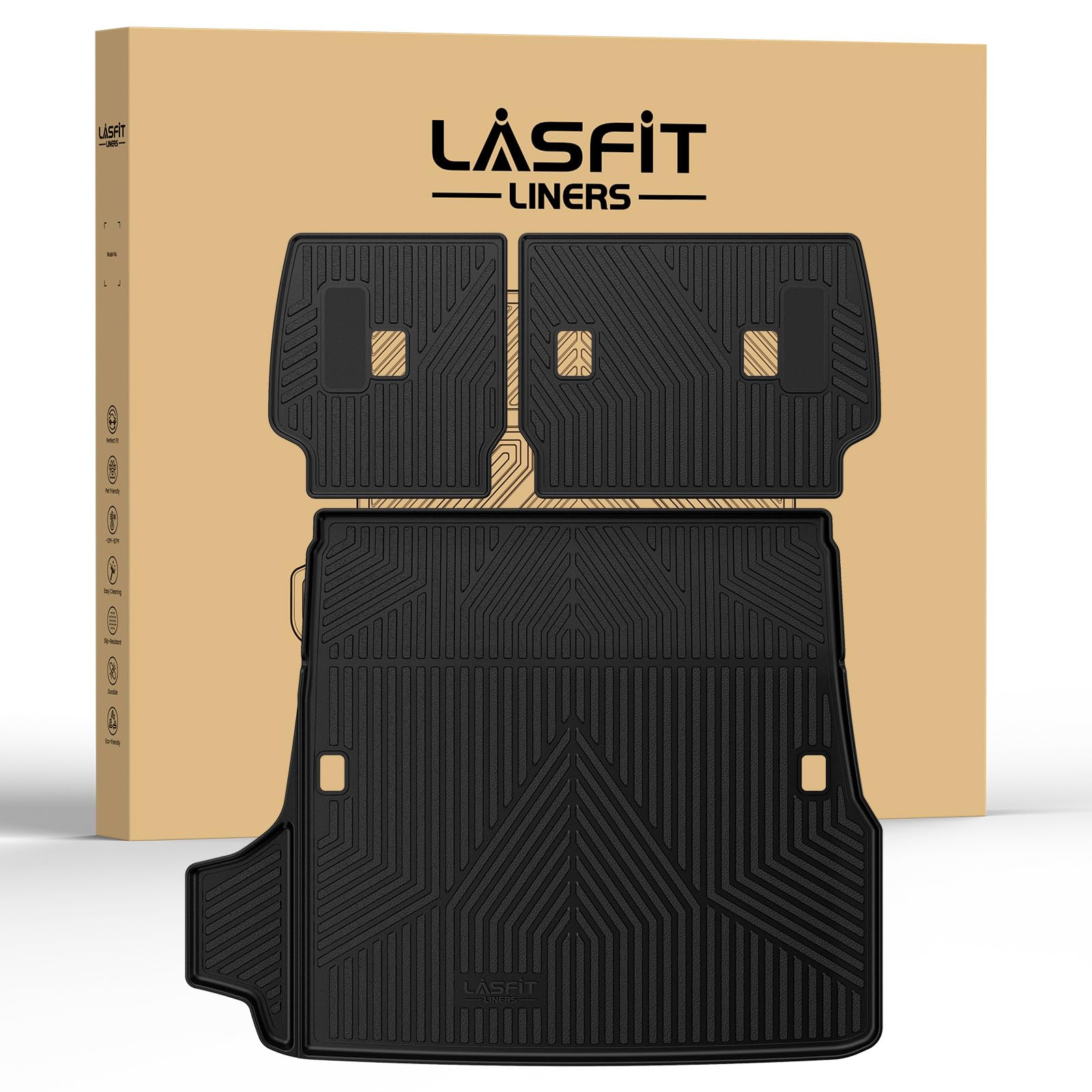 Lasfit Trunk Mat&Backrest Mat For Toyota 4Runner 2025(Only Fit 5 Seats), All Weather Tpe Custom Fit Cargo Liner For 4Runner Sr5/