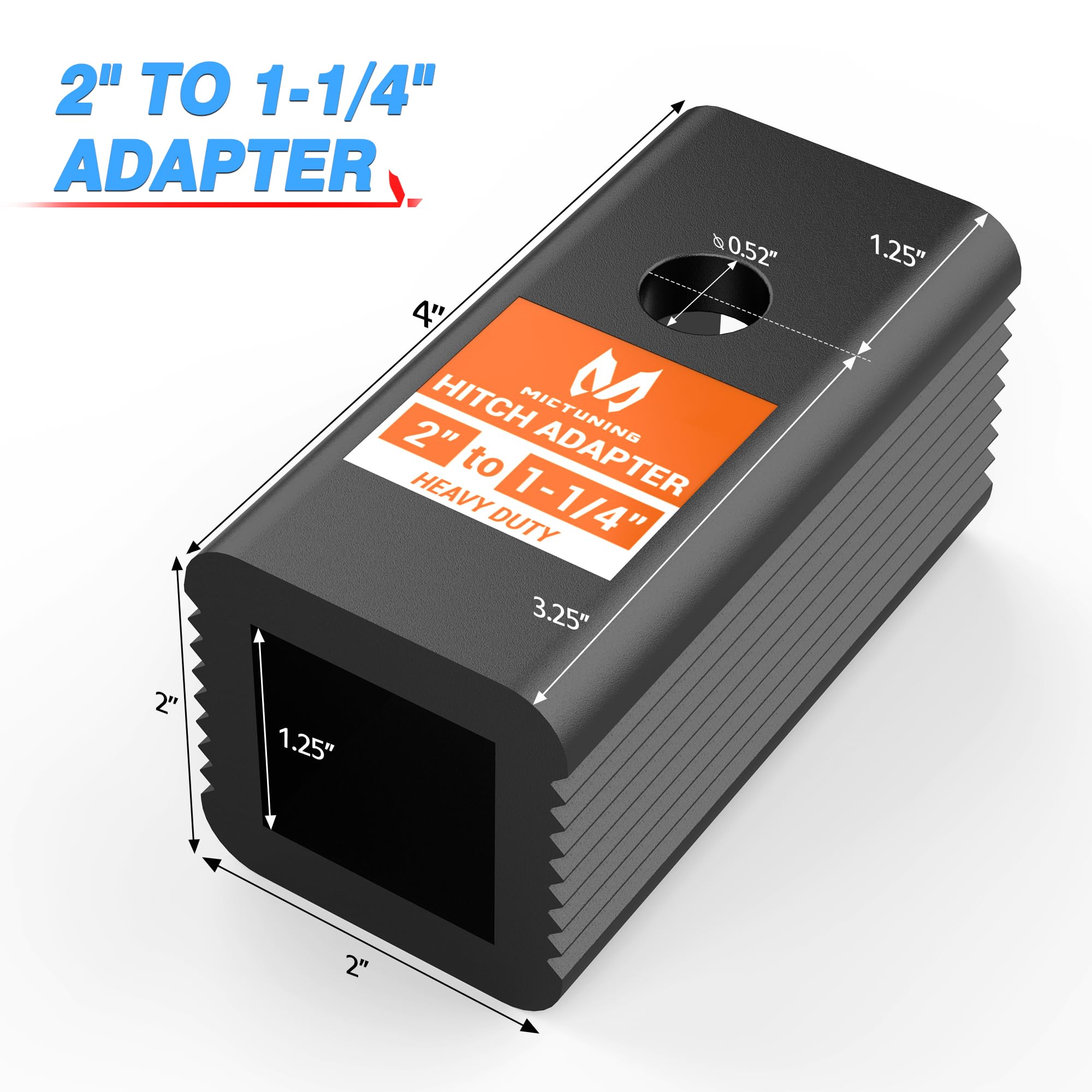 Mictuning 2 Inches Class Iii/Iv To 1-1/4 Inches Class I/Ii Receiver Hitch Adapter Insert Sleeve Mount Adapter - 2 Inches To 1.25 Inches Receiver Reducer Converter For Bike Rack And Cargo Carriers