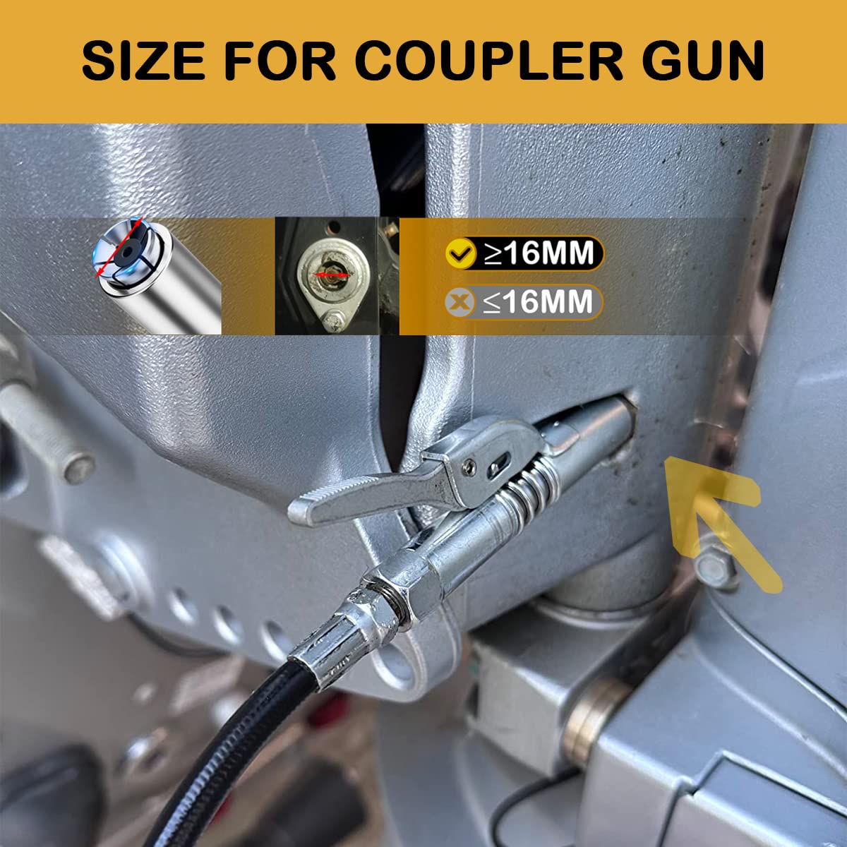 Aorrzer Grease Gun Coupler, Strong Lock On Greases Gun Couplers, 12000 Psi Quick Release Grease Coupler With 12 Spring Flex Hose, Compatible With All Grease Guns 1/8 Npt Grease Gun Fitting(1 Pcs)