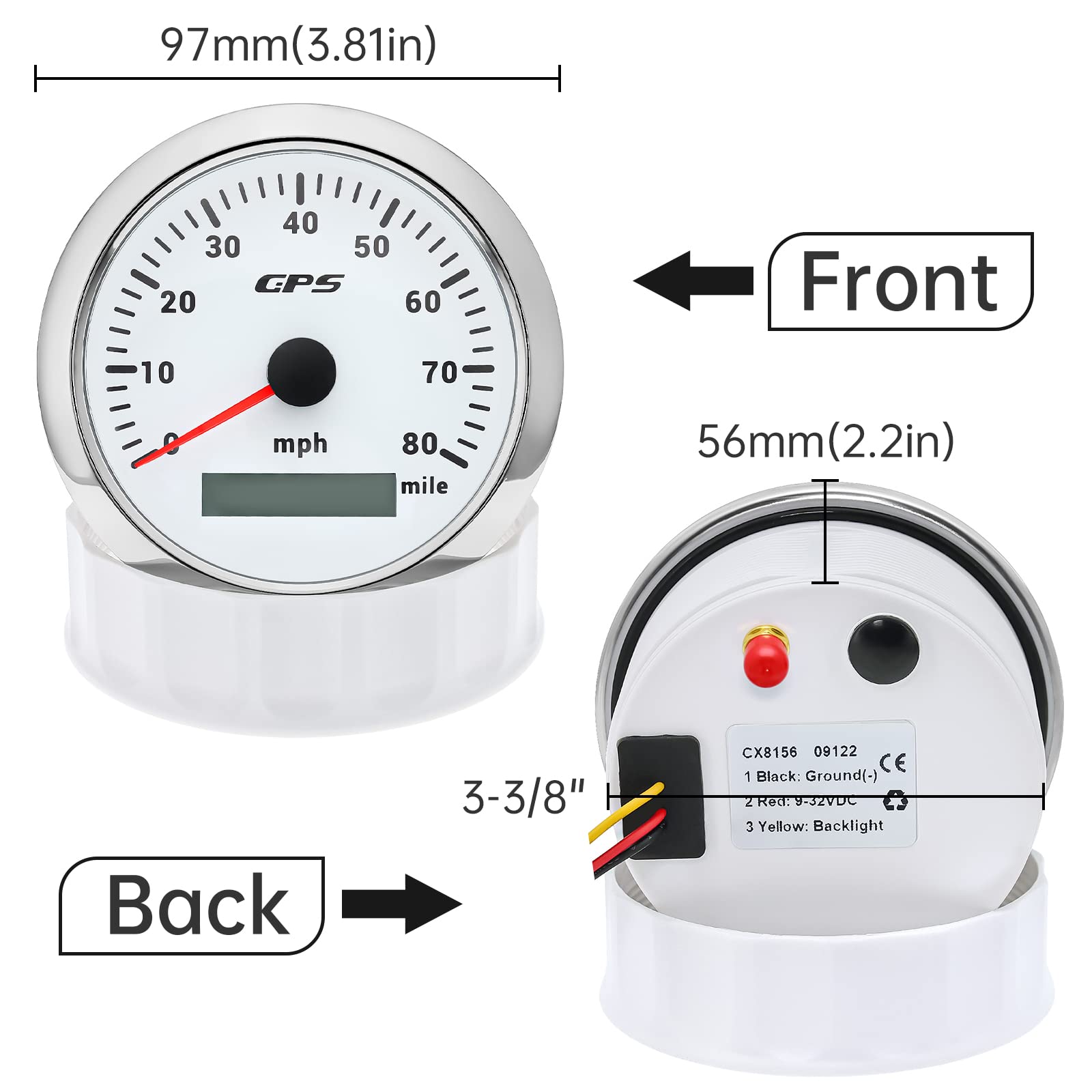 Artilaura Gps Speedometer Boat 85Mm 3-3/8'' 7 Color 80Mph Gauge Waterproof 9-32V For Marine Auto Car Motorcycle Truck (White)