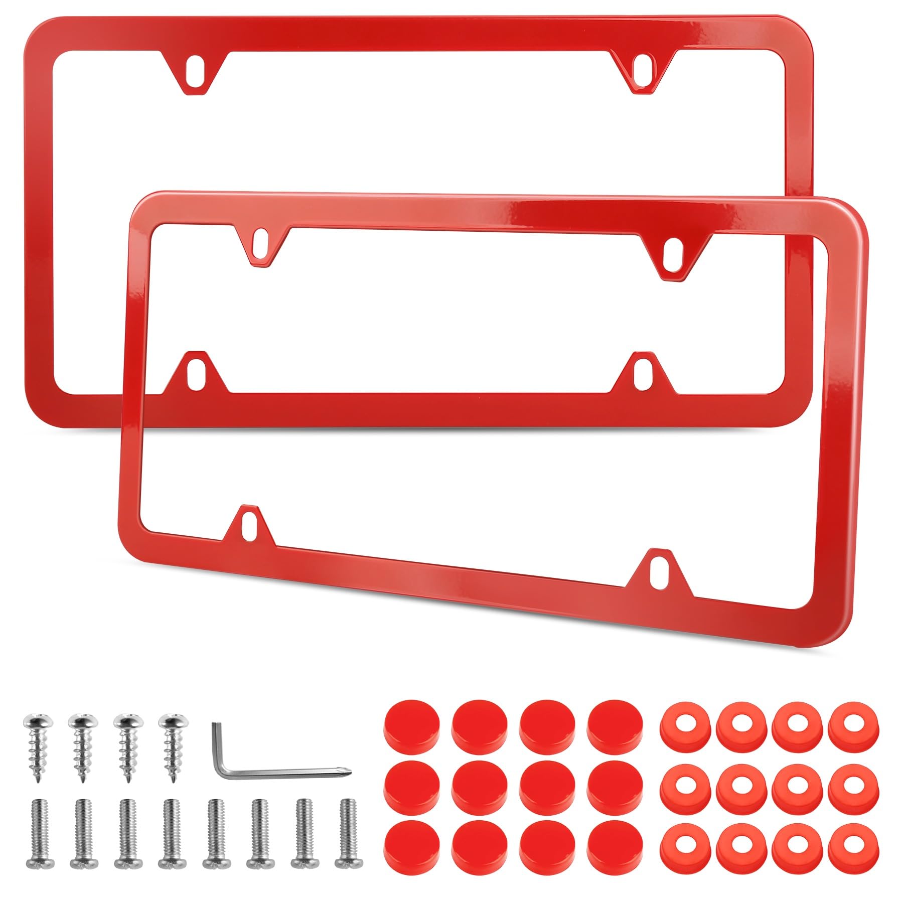 Lrokimg Red License Plate Frames 2 Pack, License Plate Holders Stainless Steel, Universal Us Car License Plate Covers With Screw