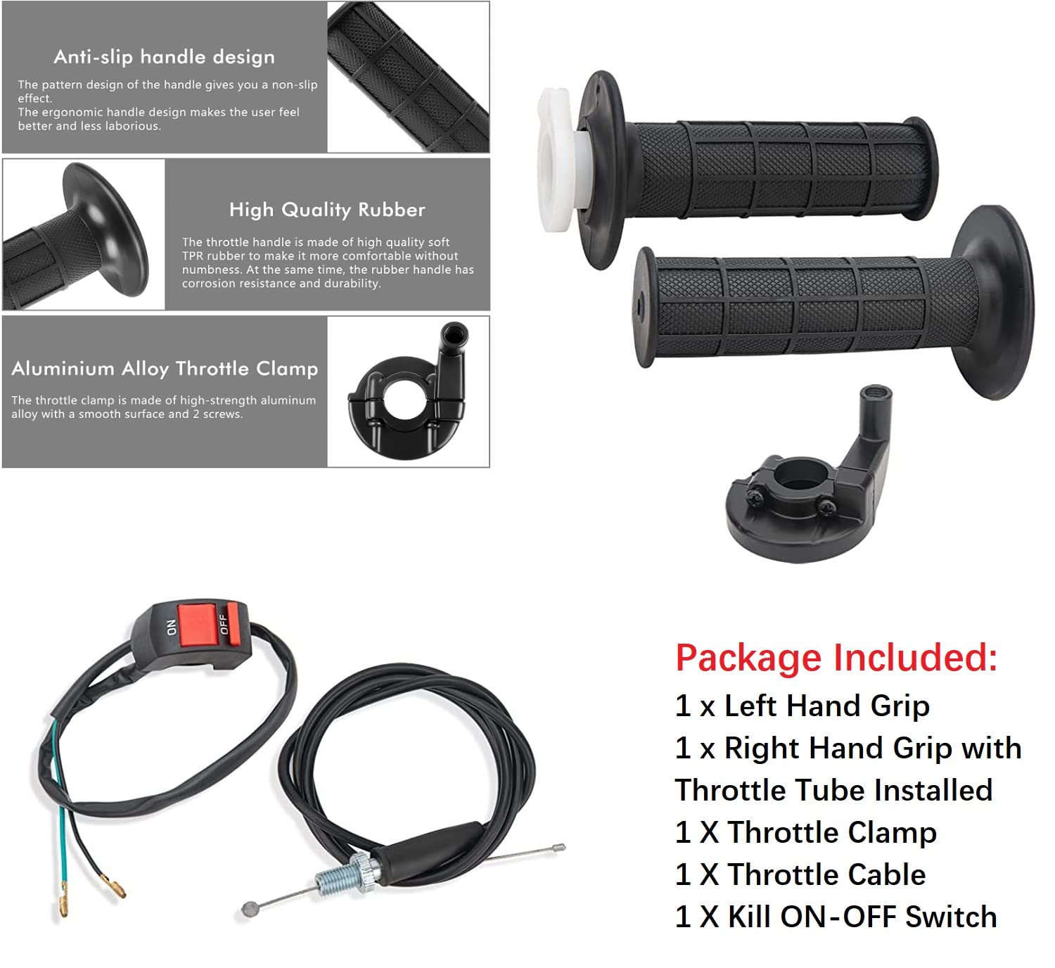 Calu Luky 22Mm Twist Throttle Accelerator Handle Grips, 50 90 110 125Cc Pit Bike Dirtbike (Handle Grip + Cable + Throttle Clamp