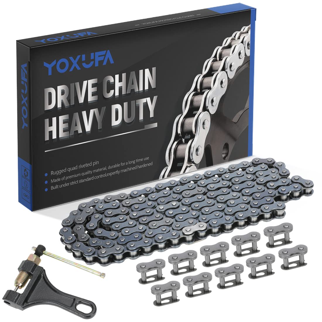 Yoxufa 420 Drive Roller Chain 132 Links Breaker Heavy Duty For 50 70 90 110 125Cc Ssr Taotao Coolster Apollo Baja Kazuma Chinese Atv 4 Wheeler Quad Pit Dirt Bike 150 212Cc Go Kart Cart Mini Bike Parts
