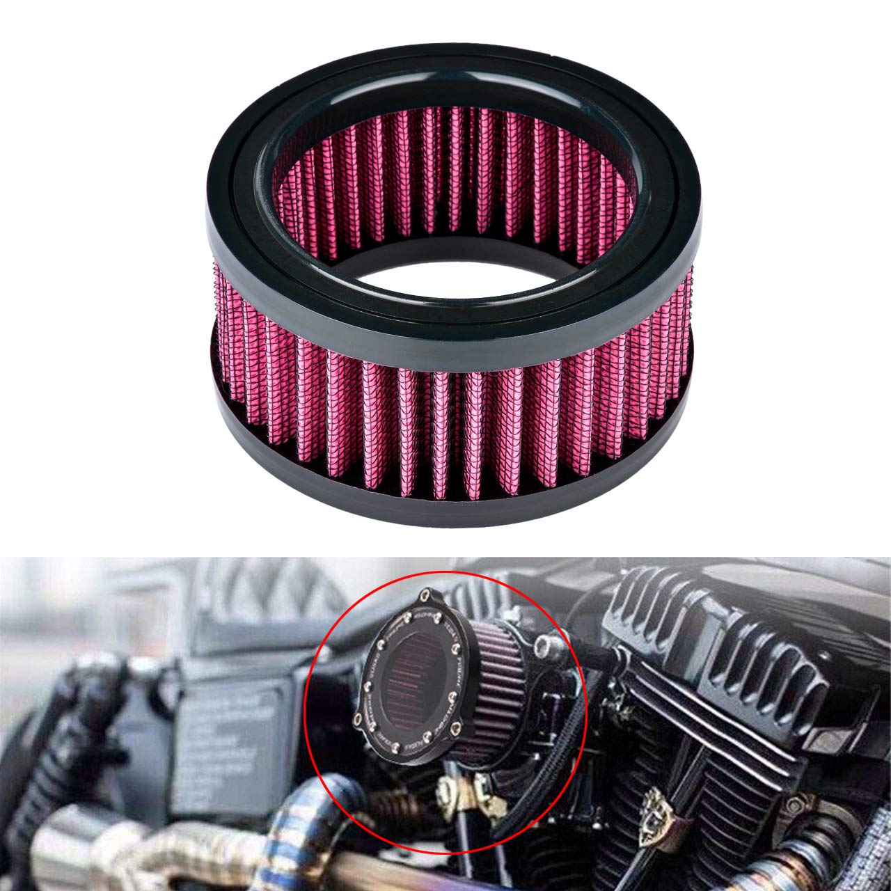 NATGIC Motorcycle Air Cleaner Intake Moto Air Filter Replacement System Kit for Har*ley Sport-ster XL883 XL1200 X48 2004-2018 (P