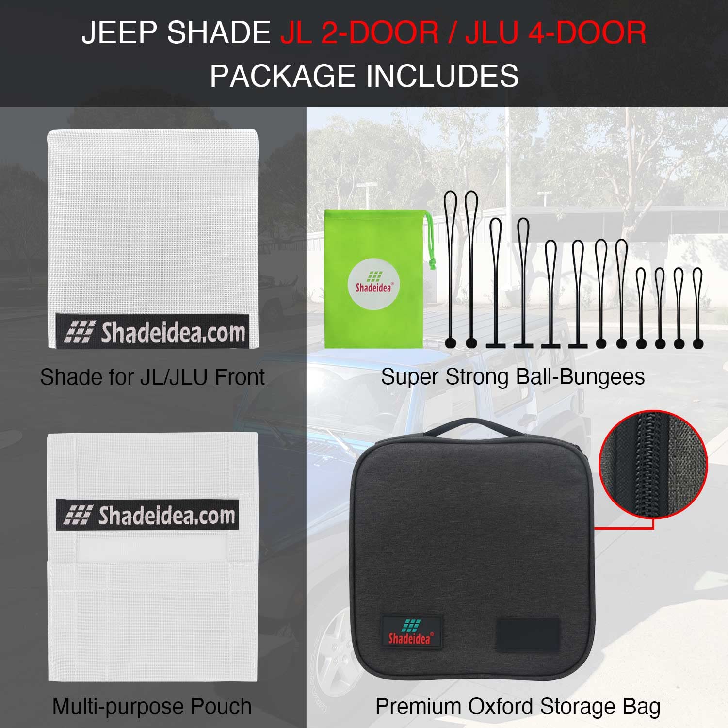 Shadeidea Sun Shade Top For Jeep Wrangler Jl Unlimited (2018-2023) 2 Door And 4 Door Front-White Mesh Screen Sunshade Jlu Sahara