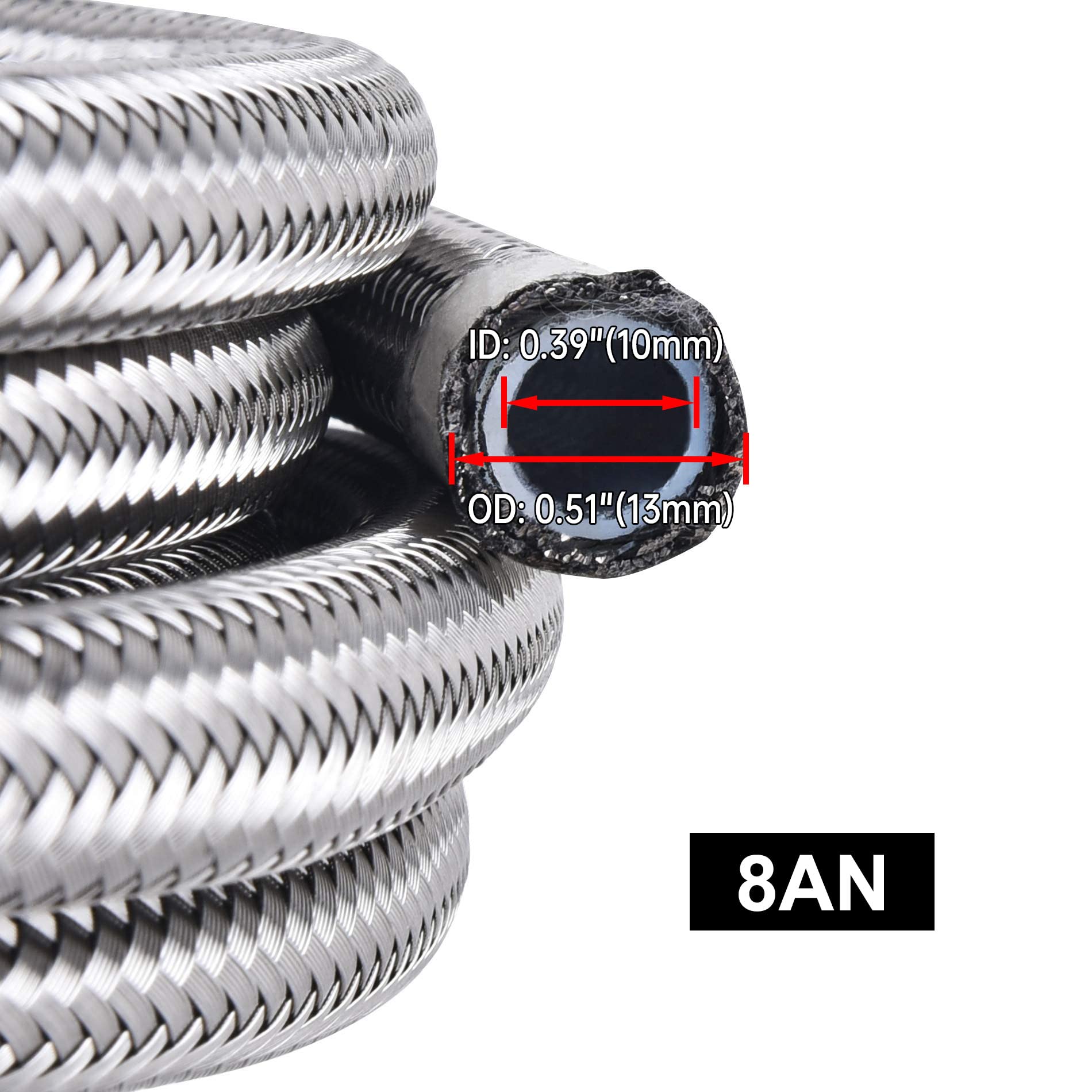 Evil Energy 8An Ptfe Fuel Line Kit,E85 Stainless Steel Braided Fuel Hose 20Ft(0.394Inch Id)