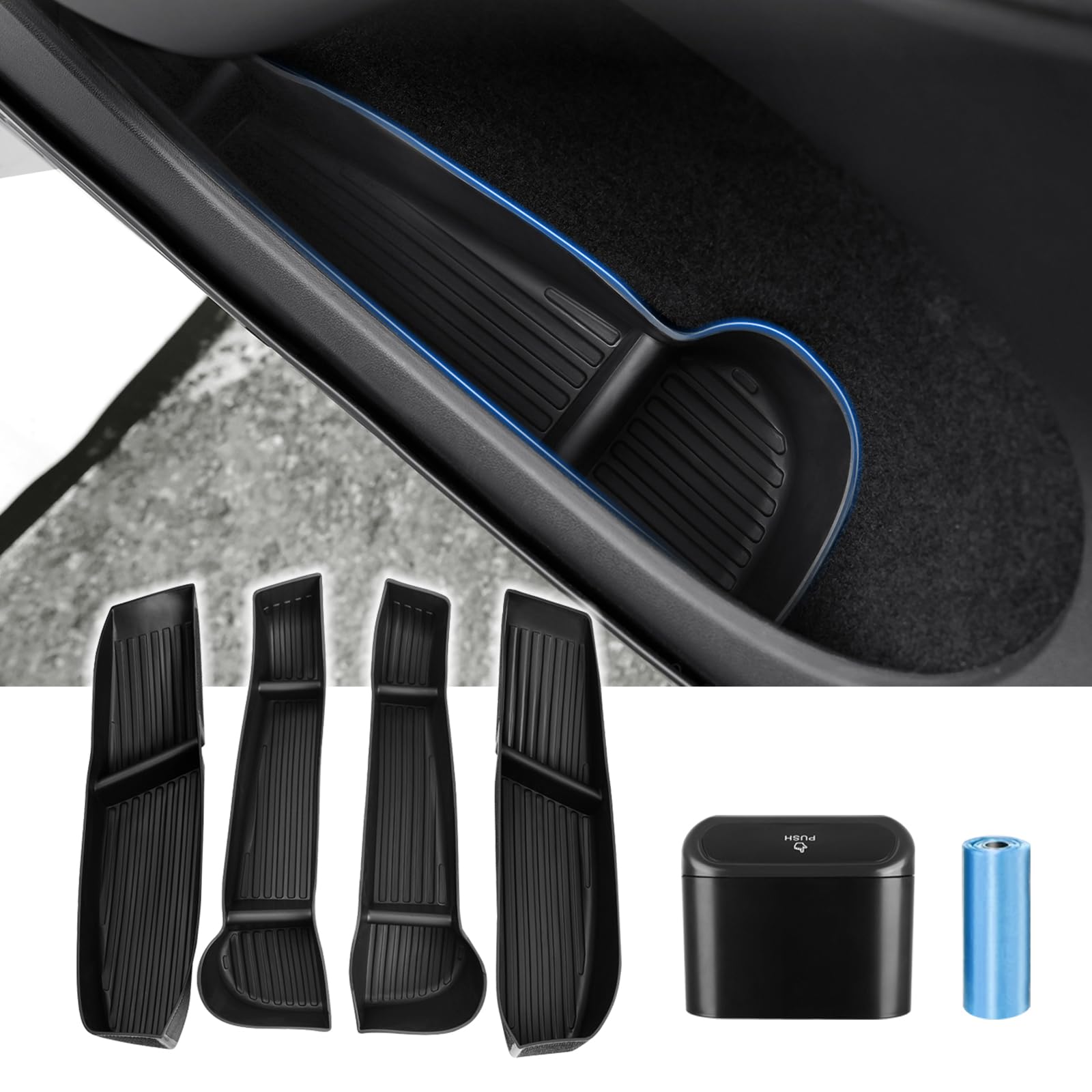 Canvcle Car Door Side Storage Box And Trash Can For 2020-2023 2024 Tesla Model Y Accessories Front Rear Door Insert Tray Organiz