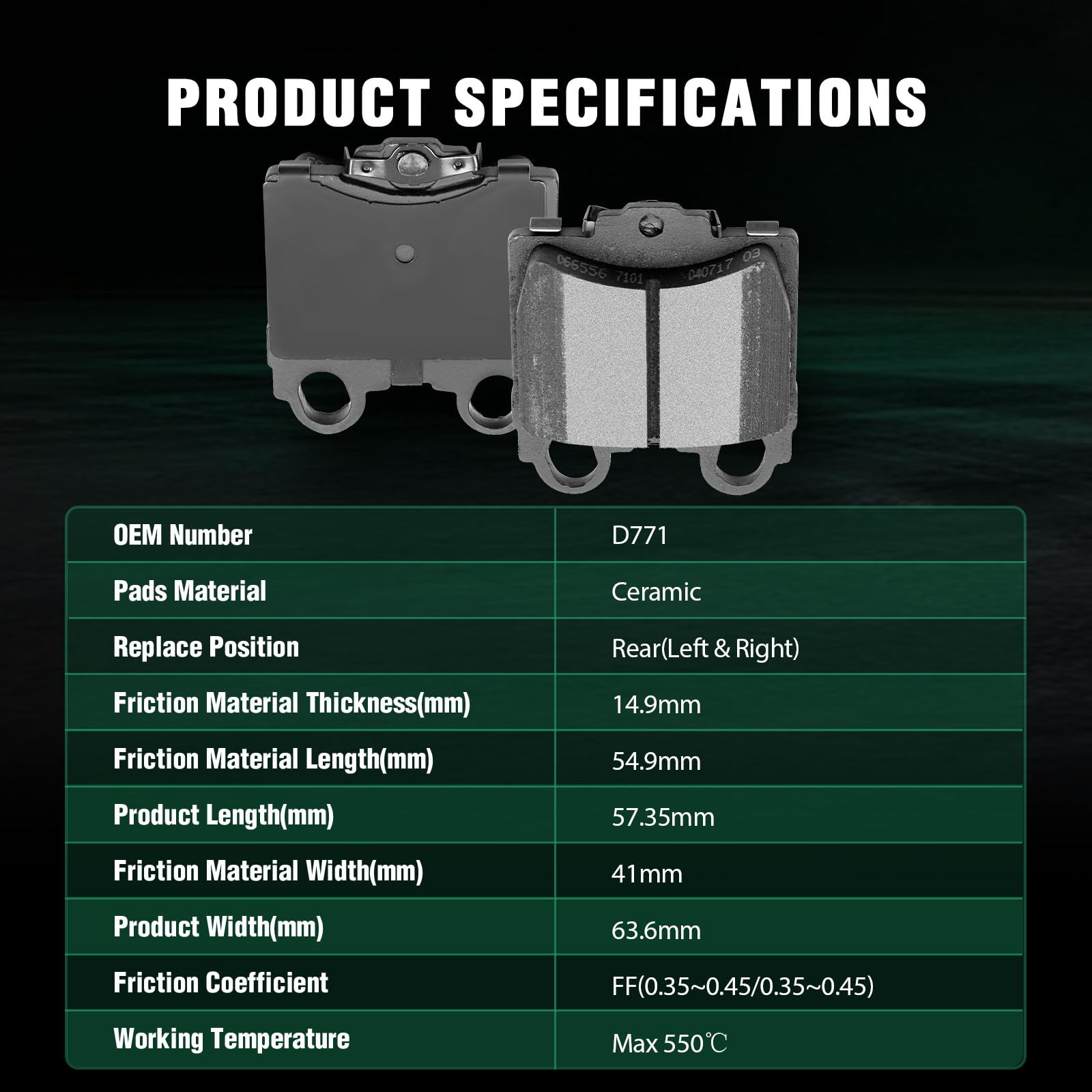 Automuto 4Pcs Rear Ceramic Disc Brake Pads Set D771 For Lexus Gs300, Gs400, Gs430, Is300, Sc430