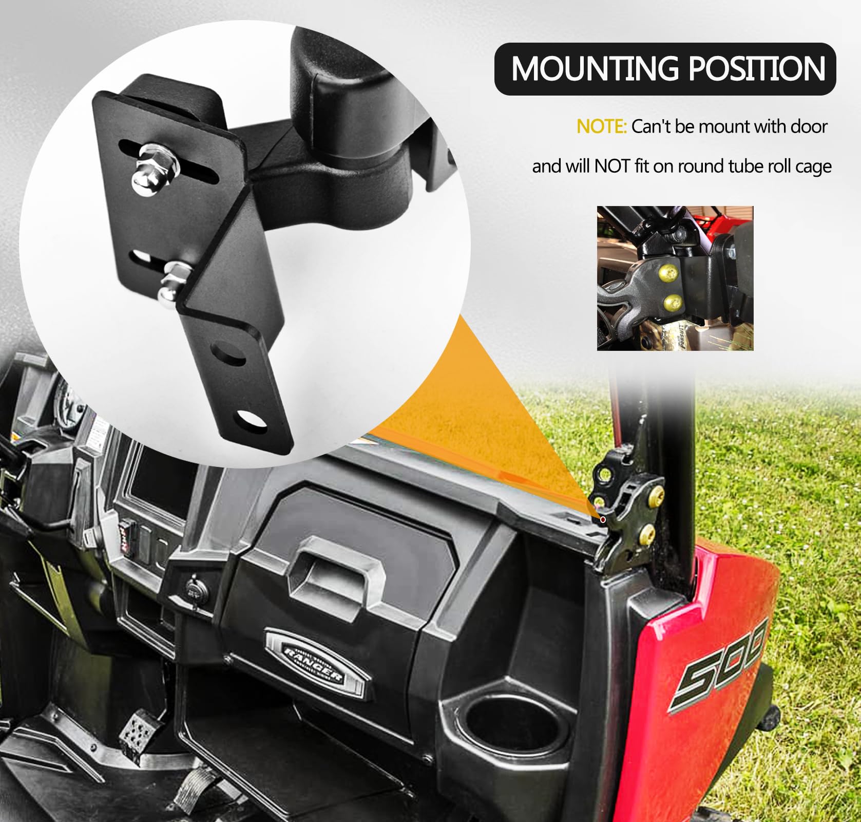 Ranger Side View Mirror Compatible With 2013-2023 Polaris Ranger 500 570 900 Fits Pro-Fit Cab Lock N Ride Factory Cage Frame Ranger Side Mirrors By Unigt (Not For Round Roll Bars)