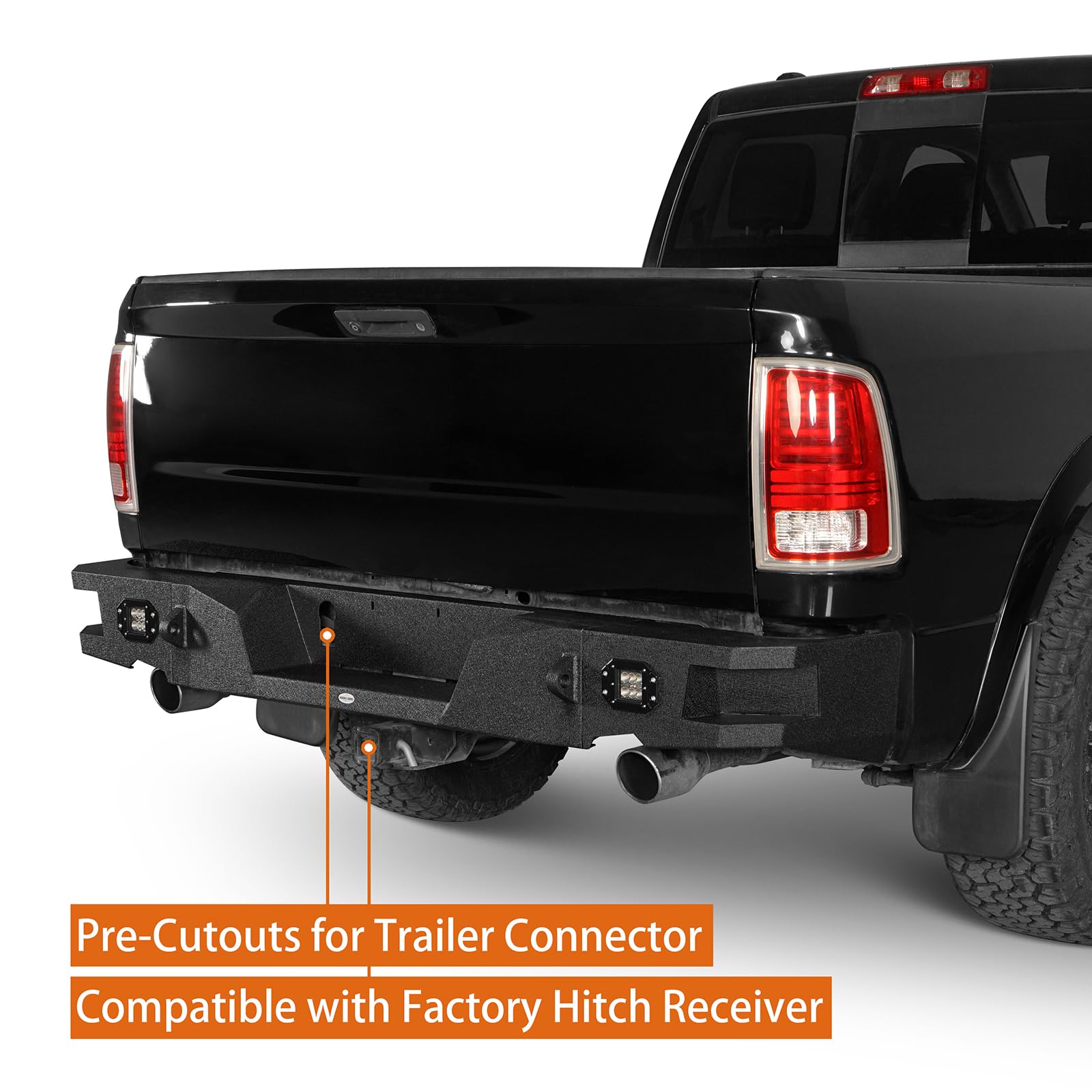 Hooke Road Ram 1500 Front And Rear Bumpers Set, Offroad Bumpers W/Winch Plate & Led Lights For 2013-2018 Dodge Ram 1500 Truck (Exclude Rebel)