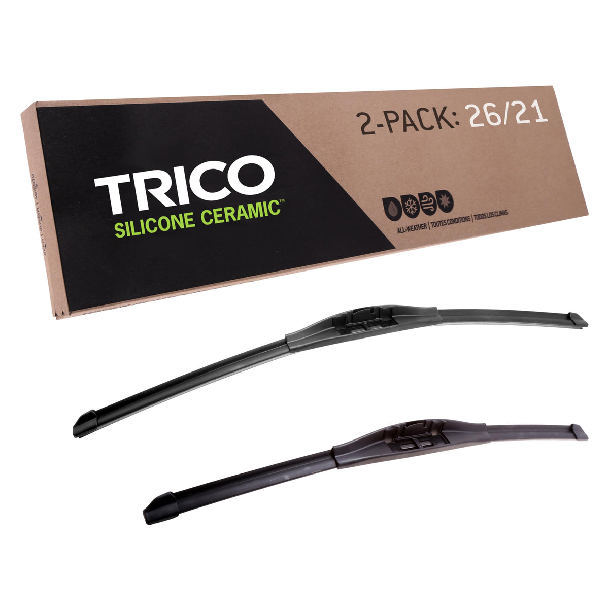 Trico Silicone Ceramic Coated 26'' + 21'' Super Premium Automotive Replacement Windshield Wiper Blades (Set Of 2), Passenger And