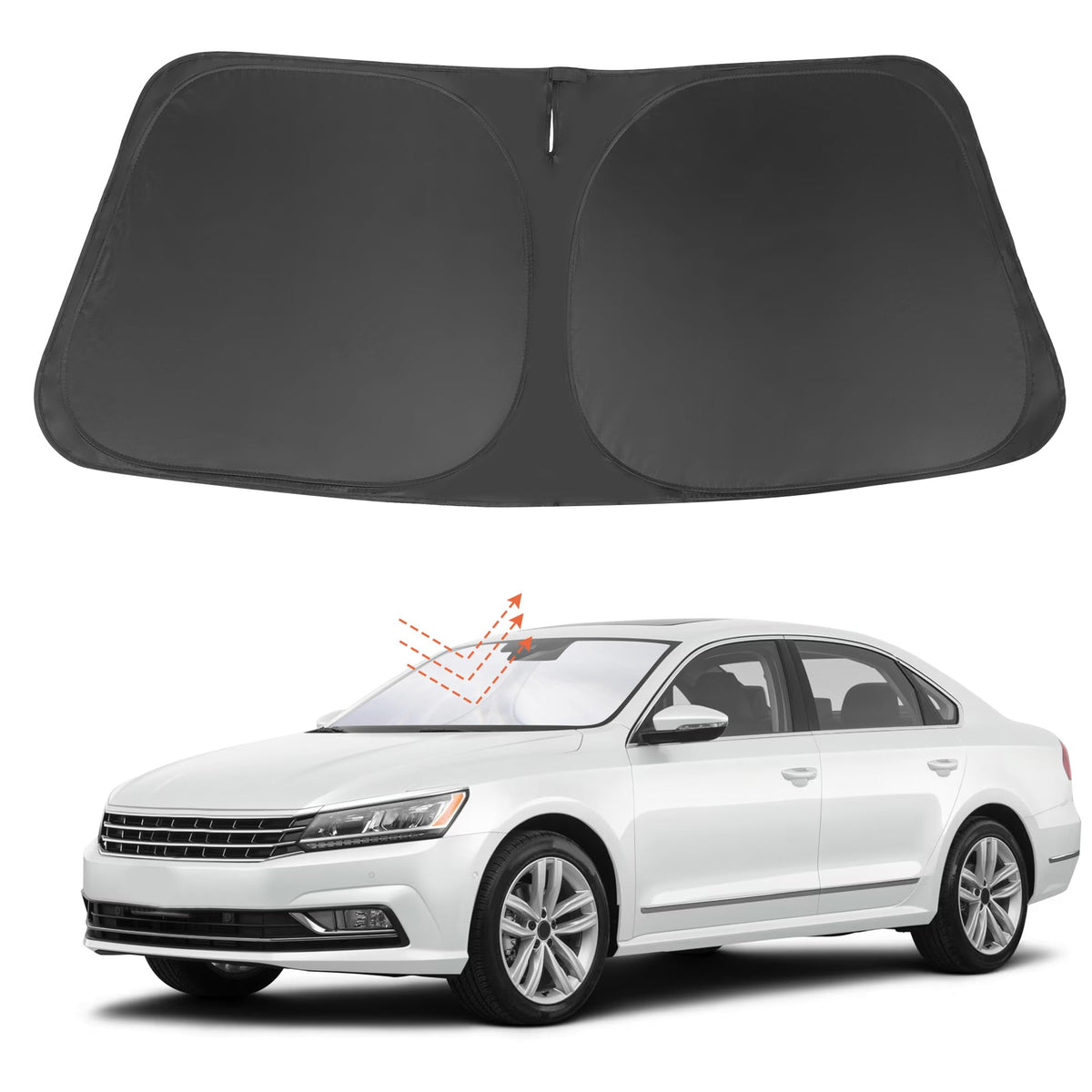 Yycke Windshield Sun Shade Accessories Compatible With 2012-2022 Vw Passat For Volkswagen Foldable Sunshade Sun Visor Blocks Uv