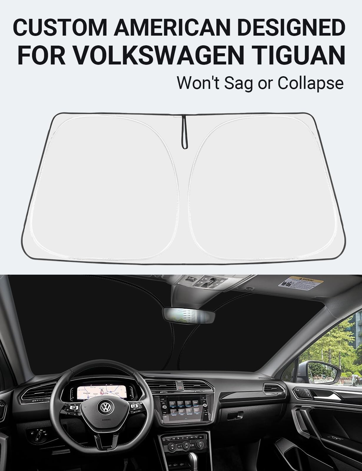 Proadsy Front Windshield Sun Shade Foldable Sunshade Protector Custom Fit 2023 2022 2021 2020 2019 2018 Volkswagen Vw Tiguan Crossover, Suv, Base, Premium, Limited, Touring Accessories 2025 Upgrade