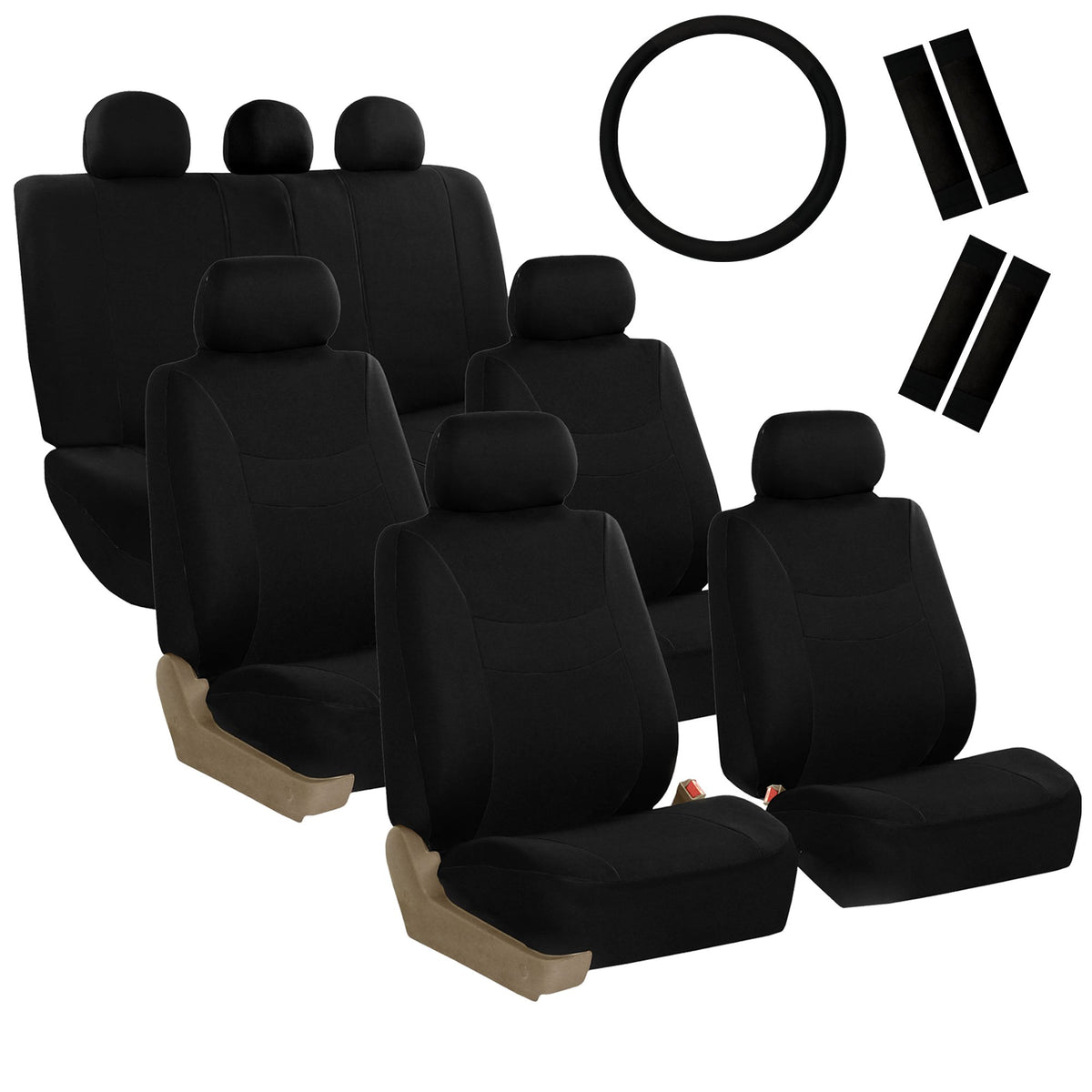 Fh Group Light & Breezy Cloth Car Seat Covers Three Row Set- Airbag & Split Ready -Universal For Cars Trucks And Suvs (Black)