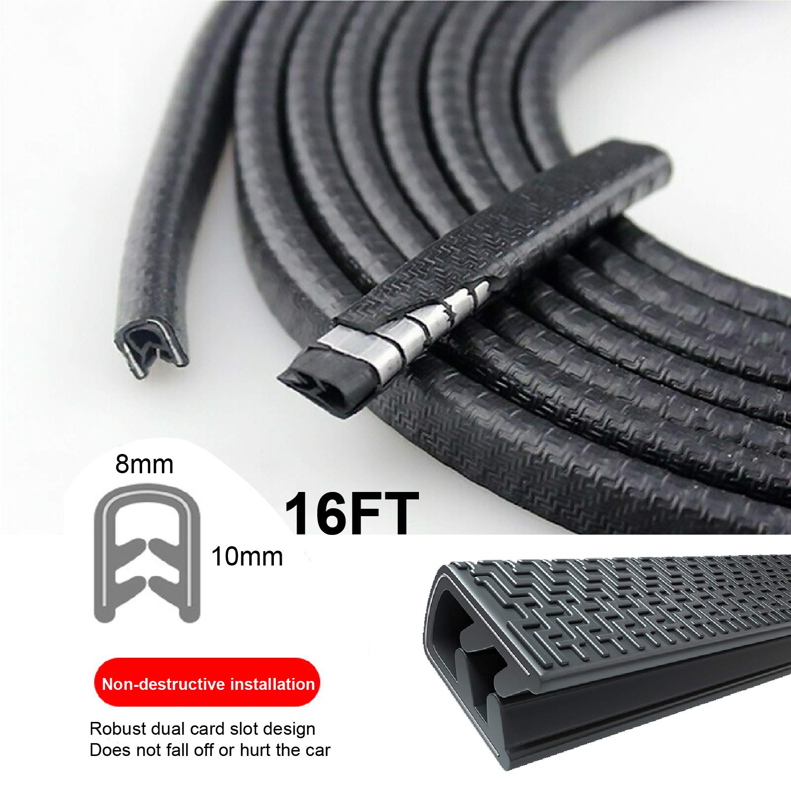 Car Door Edge Guards Black, 16Ft Rubber Seal Protector U Shape Edge Trim Car Door Edge Protection Fit For Most Car