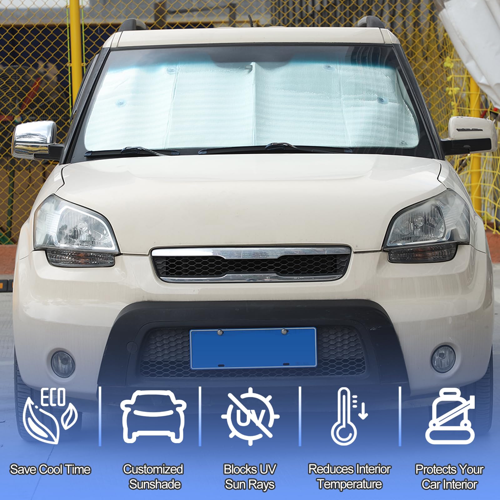 Front Windshield Sunshade For Kia Soul 2009-2013, Custom Fit Windshield Sun Shade, Foldable Reflective Sun Visor, Screen Shield Cover Uv Blocker Protector Heatshield Keeps Your Vehicle Cool (Silver)