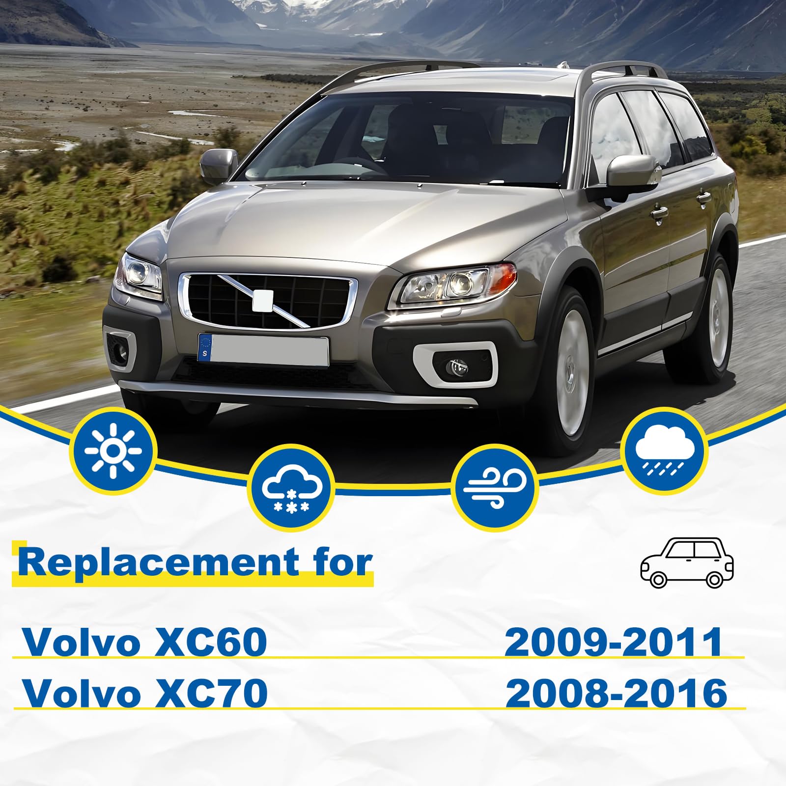 Hrsno 26''+20'' Windshield Wipers With 14'' Rear Wiper Blade Sets Automotive Replacement For Volvo Xc60 2009-2011,Easy For Insta