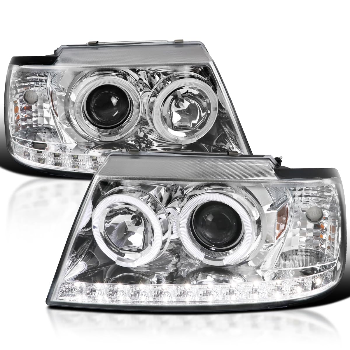 Spec-D Tuning Chrome Housing Clear Lens Halo Projector Headlights W/Led Compatible With 2002-2005 Ford Explorer, Left + Right Pa