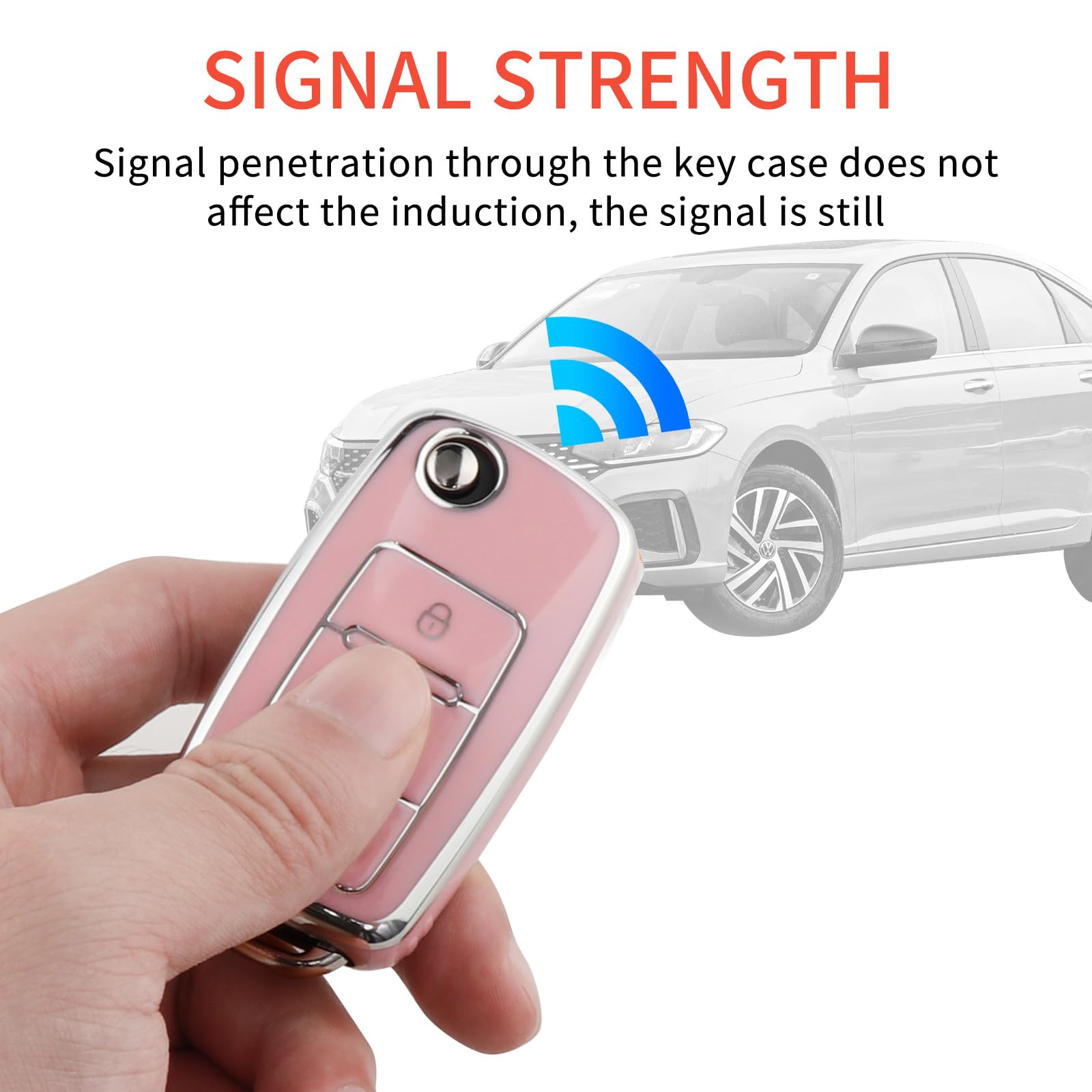 Pangpai Pink Key Fob Cover for VW Volkswagen,Soft TPU Key Case Protection with Bling Keychain Fit for Jetta Golf Polo MK6 Passat