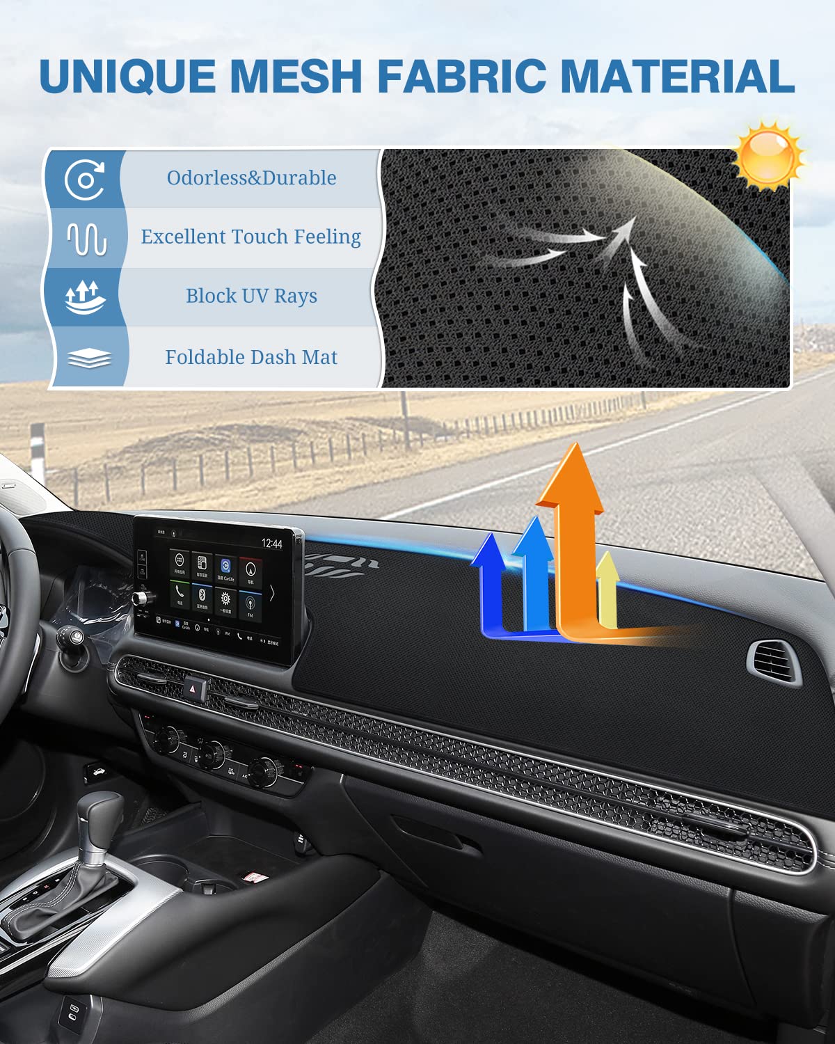 Fiilines Dash Cover For Honda Hr-V 2023-2025 Hrv, Dashboard Mat Hrv Accessories Mesh Dash Mat Sunshade Nonslip Protector No Glar