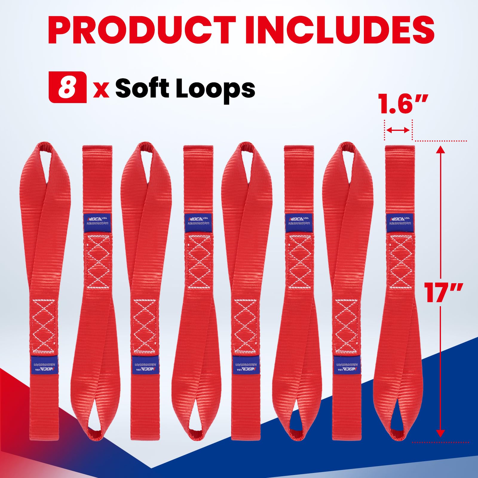 Moca 8-Pack Soft Loop Tie Down Straps 12000 Lbs Breaking Strength 1.6 X 17 Inches, Heavy Duty Tie Down Loops For Secure Traileri