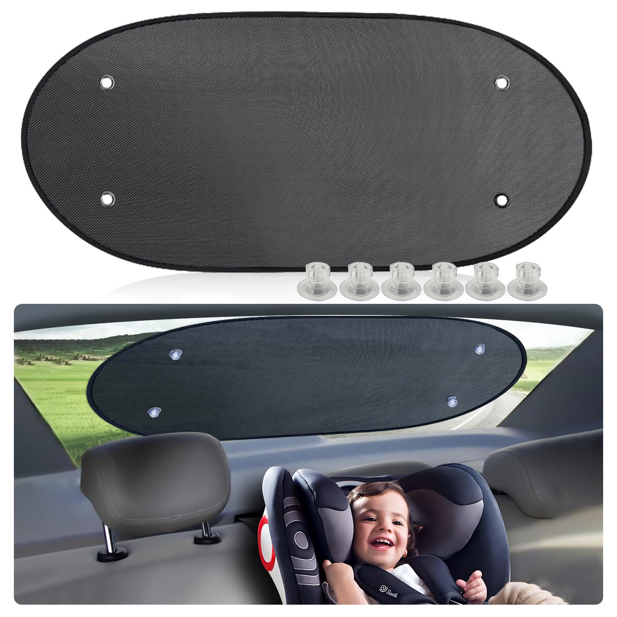 ZATOOTO Car Rear Window Sun Shade for Baby, Car Shades for Back Windows with Strong Screw Nut Pull Suction Cup Sun Blocker Prote