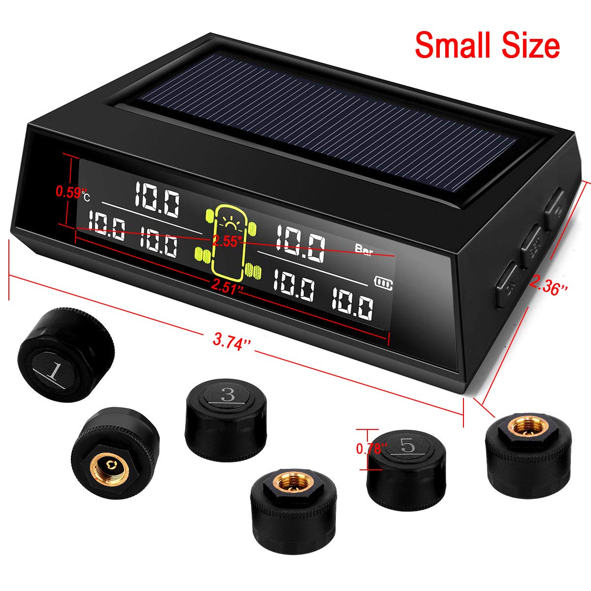 RV TPMS Tire Pressure Monitoring System, TS200 Solar Wireless TPMS with 6 Tire External Sensors Digital LCD Display RV Auto Secu