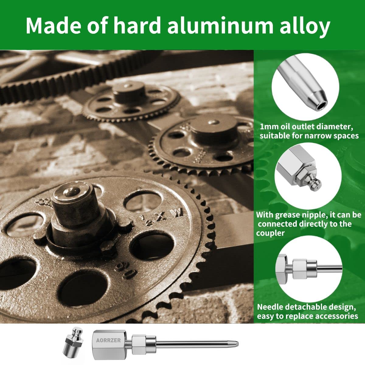 Aorrzer Grease Gun Needle Tip & Grease Gun Coupler Set,Upgrade Narrow Needle Dispenser For Grease Gun, Grease Zerk Fittings Comp