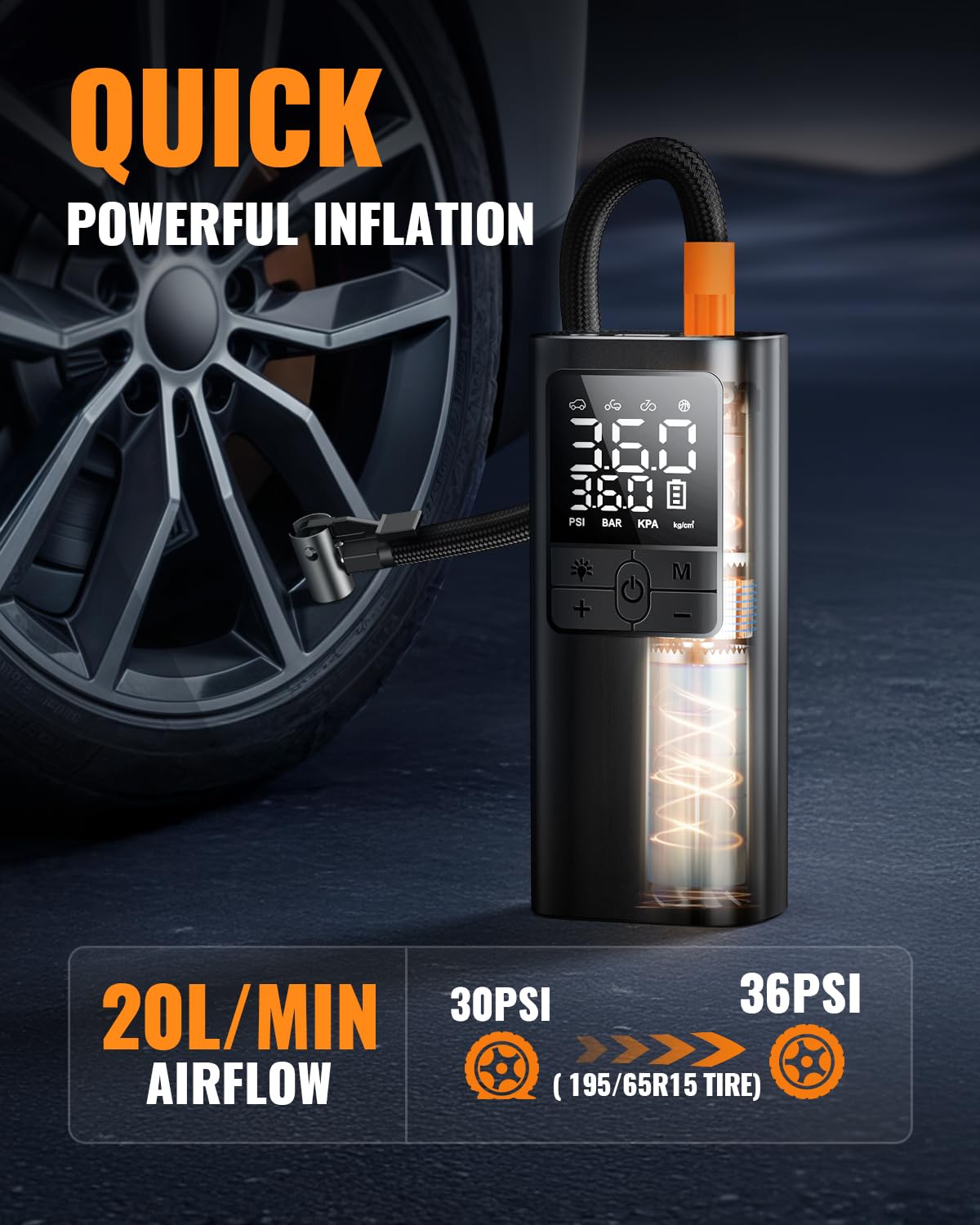 Tmigia Tire Inflator Portable Air Compressor - 150Psi & 10000Mah Cordless Air Pump With Digital Tire Pressure Gauge, Accurate Du