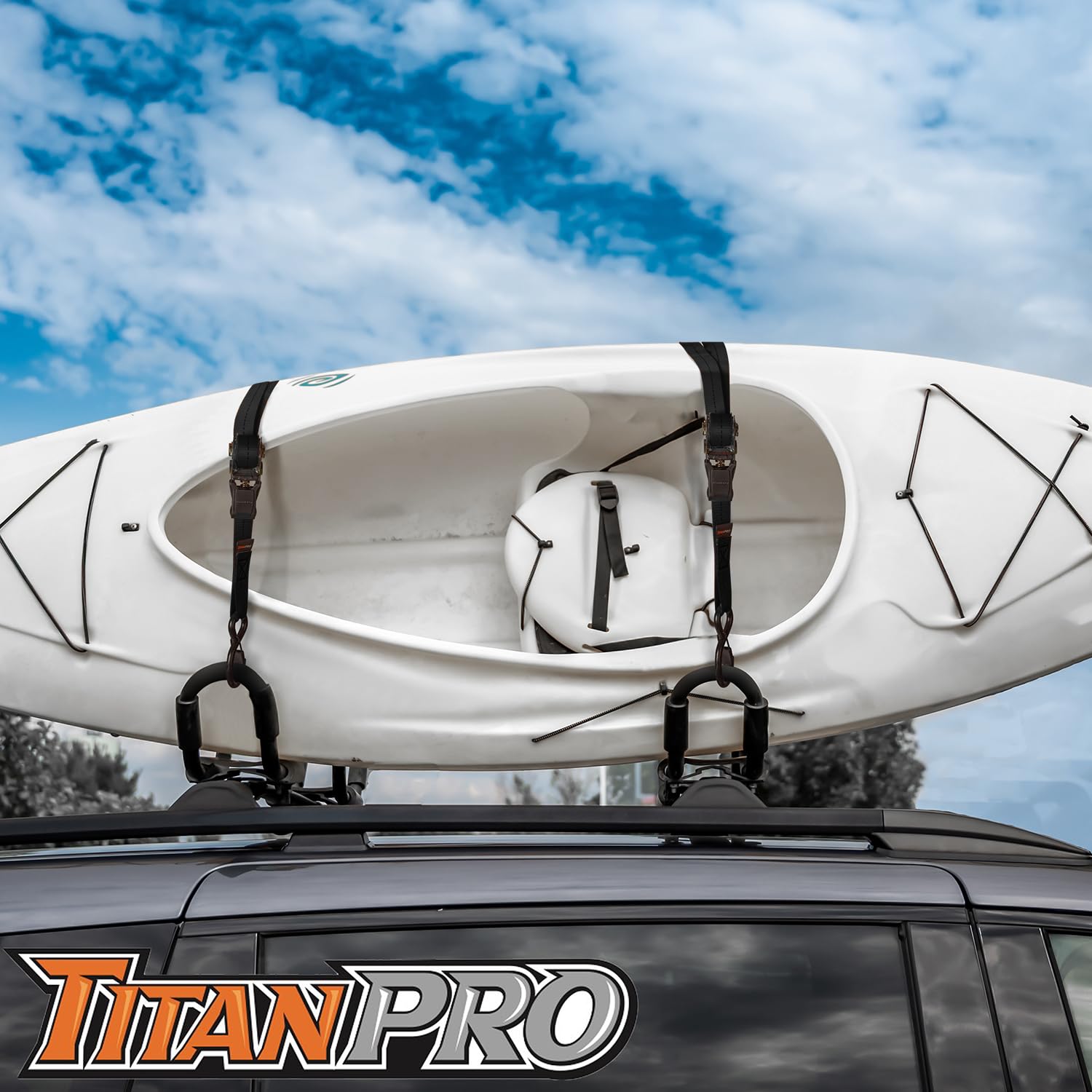 Titanpro Heavy Duty Ratchet Straps 4-Pack - 2,200Lb Break Strength, 1' X 15' Rachet Tie Downs With Padded Handles - Heavy Duty, Truck, Motorcycle, Moving Straps (Black)