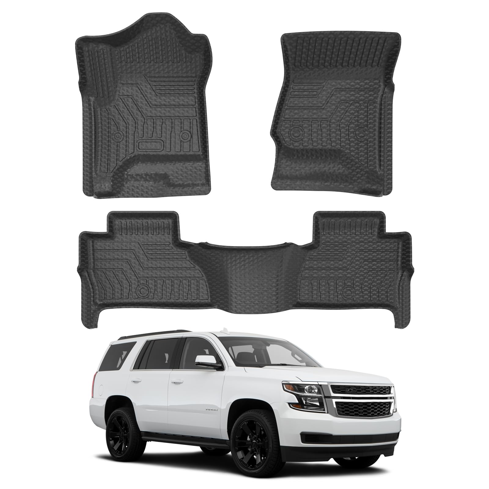 Mixsuper Custom Fit Floor Mats for Chevrolet Tahoe/GMC Yukon 2015-2020, All Weather Floor Liners Durable 1st & 2nd Row Set Black