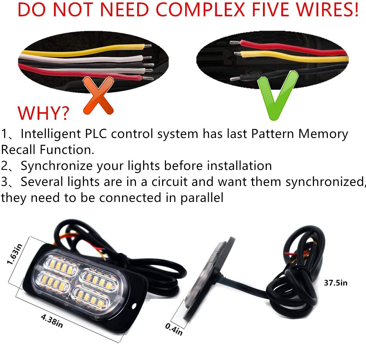 Ease2U E 12-24V 20-Led Super Bright Emergency Warning Caution Hazard Construction Waterproof Amber Strobe Light Bar With 32 Diff