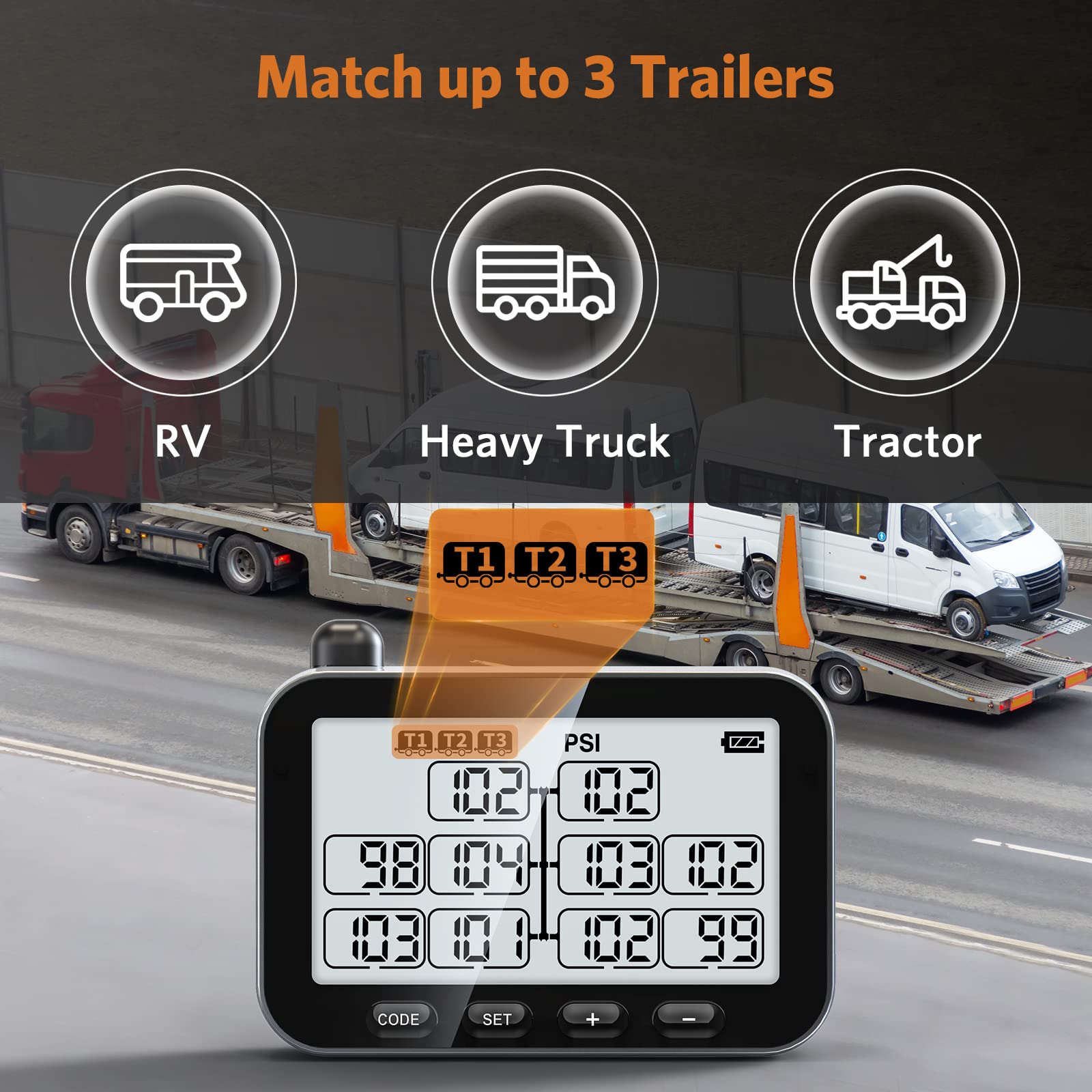 Guta Trailer Tire Pressure Monitoring System, Rv Tpms With 8 Sensors, 6 Alert Modes, Signal Booster, Power Saving Display, Long