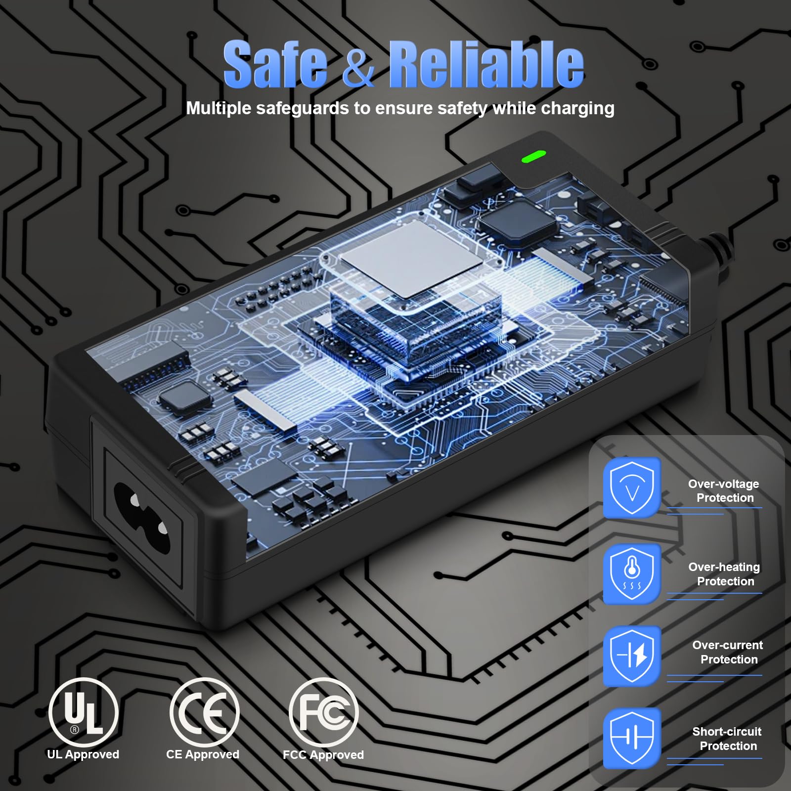 Carsty 42V Electric Scooter Charger UL Certified for 36V Lithium Battery 5 Plugs, Compatible with Gotrax, Jetson, Razor, Voyage,