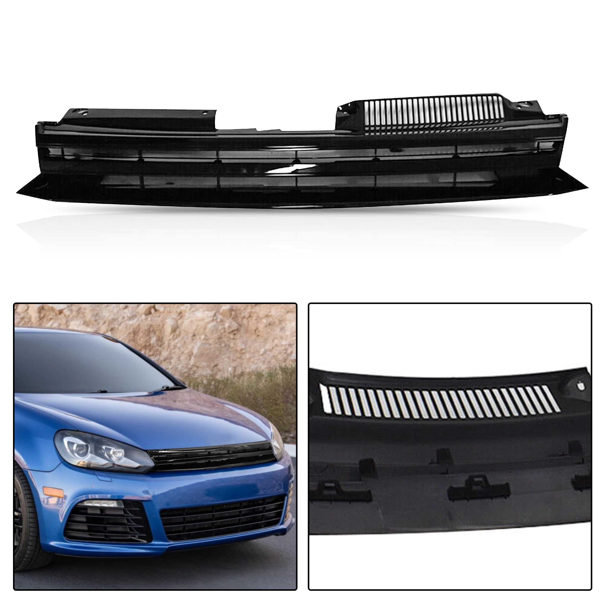 PartsFlow Front Upper Grille Badgeless Sport Grill For 2010 2011 2012 2013 2014 Volkswagen Mk6 Golf GTI Jetta Sportwagen Glossy
