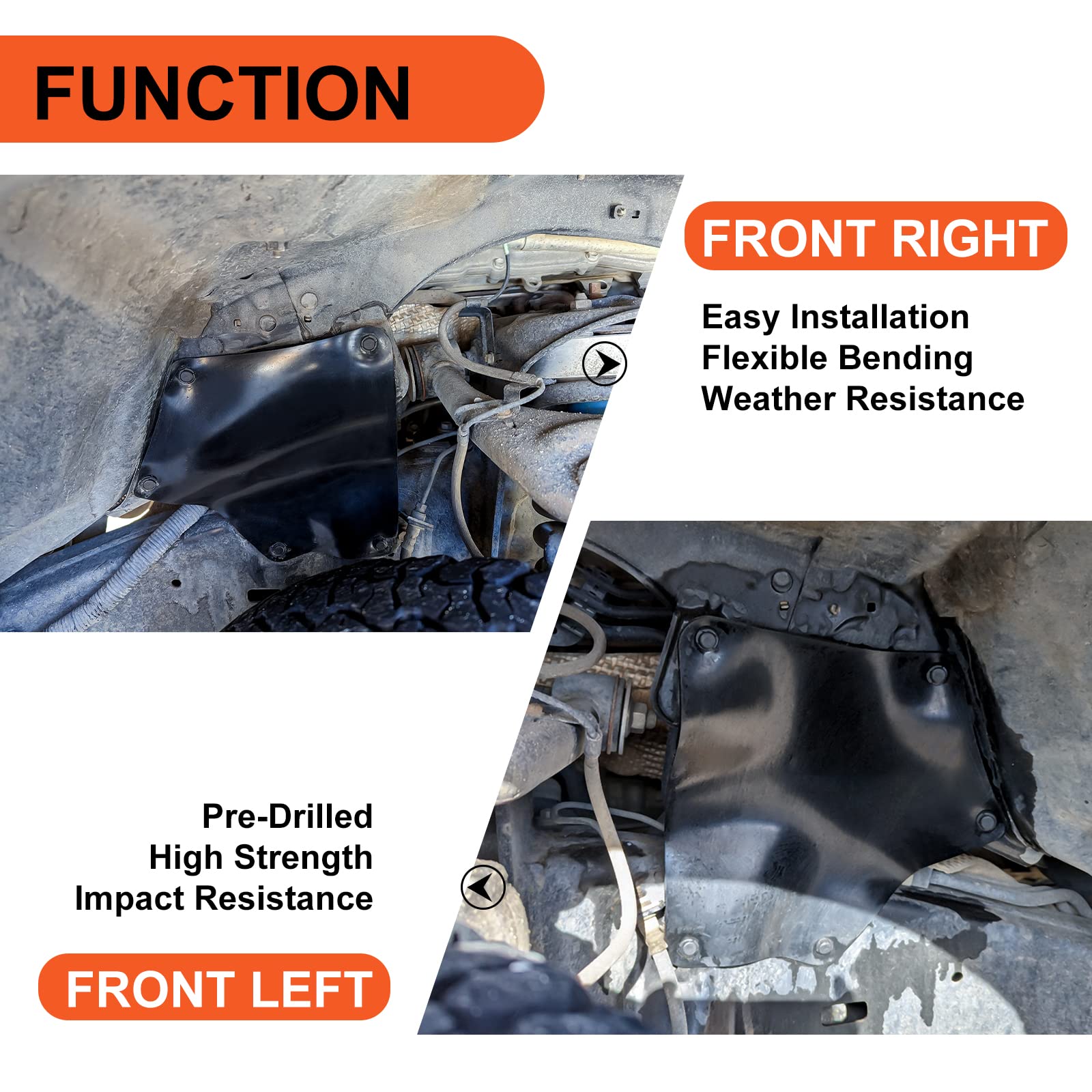 ECOTRIC Splash Guards Fender Liner Shields Compatible with 2007-2022 Toyota Tundra Sequoia Replacement for 537370C030 537360C030 537390C020 Front Fender Aprons Seals Mud Flaps Mudguards w/Clips 4Pcs