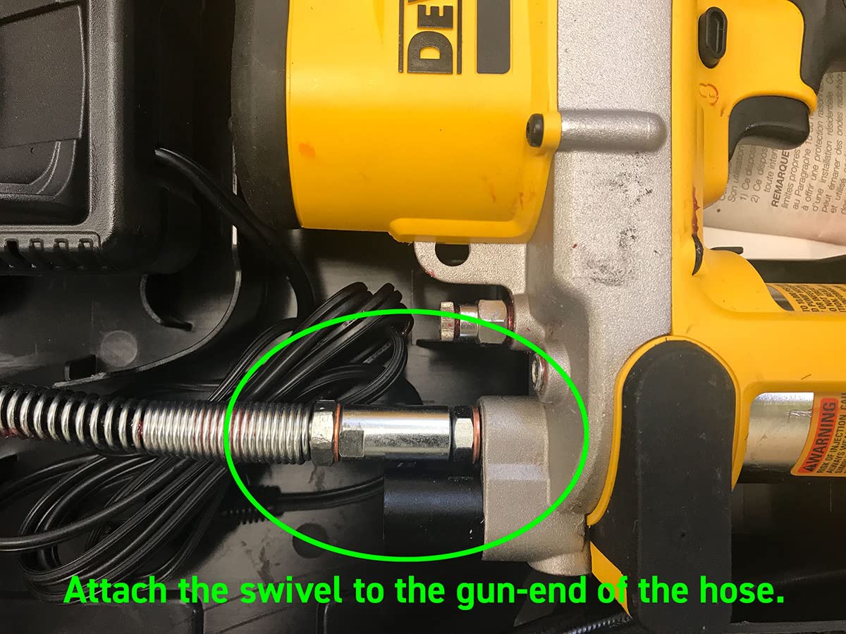 LockNLube Grease Gun Hose Swivel - Fine Threads (7/16   -28) For Dewalt And Lincoln battery grease guns