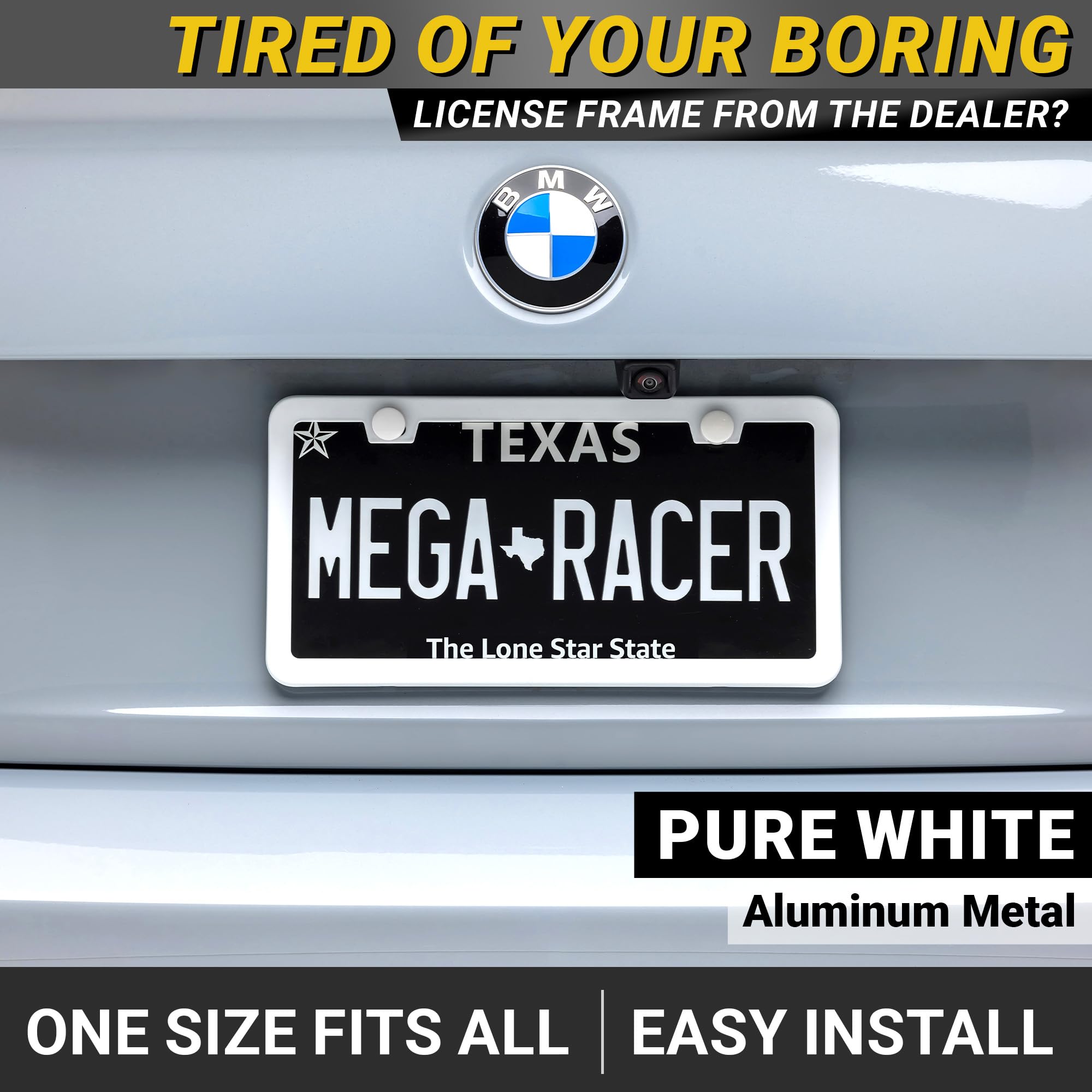 White License Plate Frame | White Metal License Plate Frames 2 Pack | Plate Cover For Car Plate Frame | Porta Placas Para Auto |