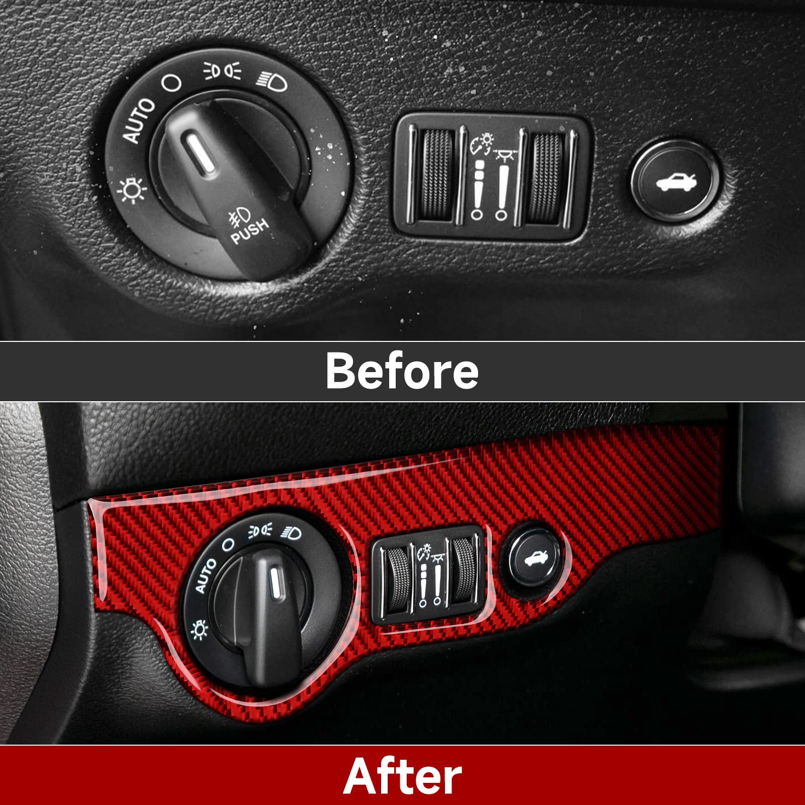 Brmyl Car Headlight Switch Control Cover Decals For 2015-2023 Dodge Challenger Accessories Carbon Fiber Stickers