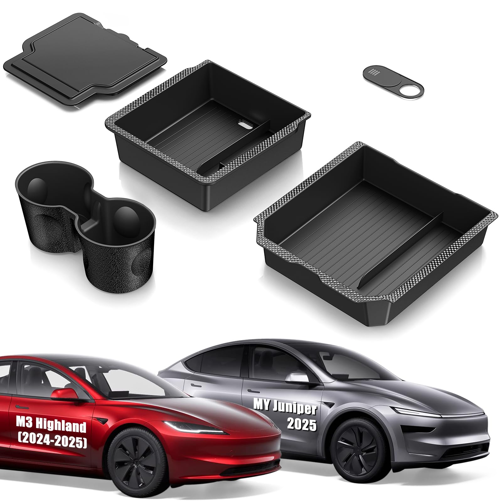 Xintuo Upgraded Tesla Model 3 Accessories 2025-2024 Highland Center Console Organizer Tray 5Pcs For Tesla Model Y Juniper 2025,