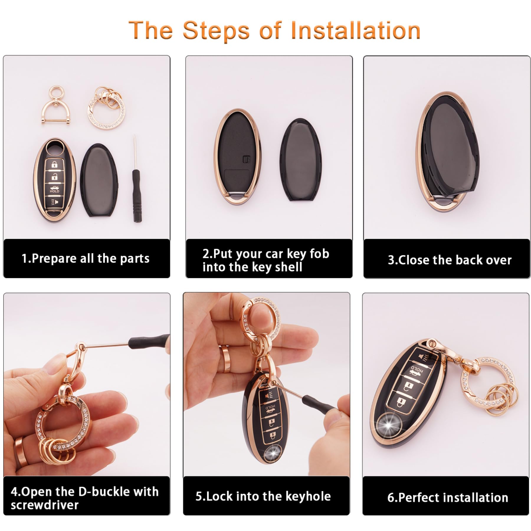 EKALA for Nissan Key Fob Cover Soft TPU Key Shells with Bling Keychain Fit for Nissan Altima Armada Maxima Sentra Rogue Pathfind