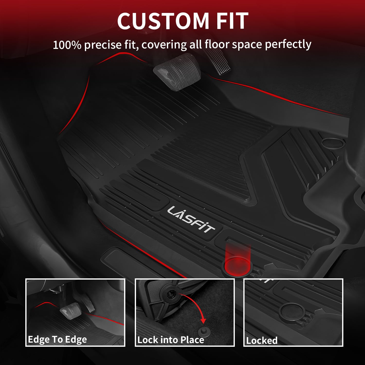 Lasfit Floor Mats For Ram 1500 2019-2024 Crew Cab And Quad Cab Front, Bucket Seat, All Weather Tpe Custom Fit Car Mats Truck Fro