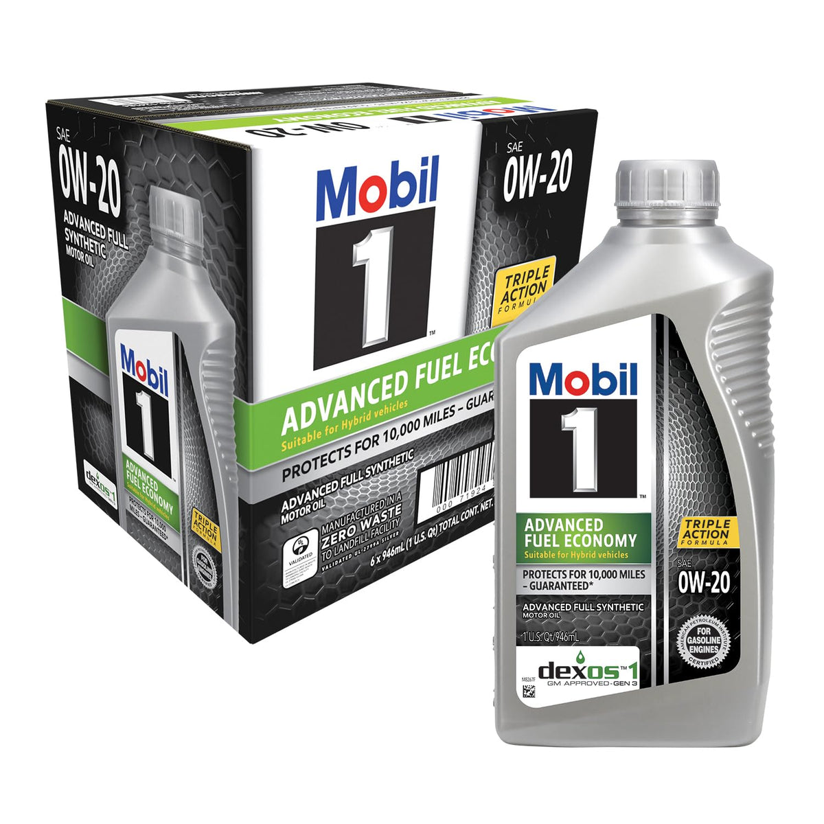 Mobil 1 Advanced Fuel Economy Full Synthetic Motor Oil 0W-20, 6-pack o ...